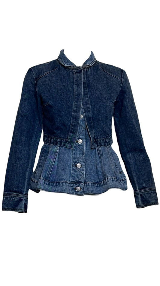 Alexander McQueen peplum denim jacket structured 2000s designer jacket