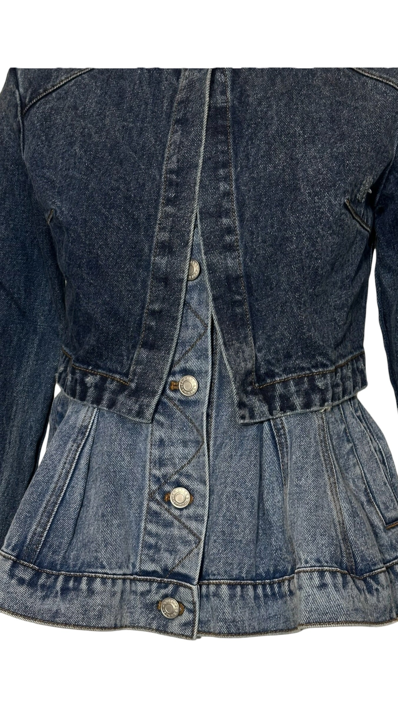 detail view structured denim peplum waist
