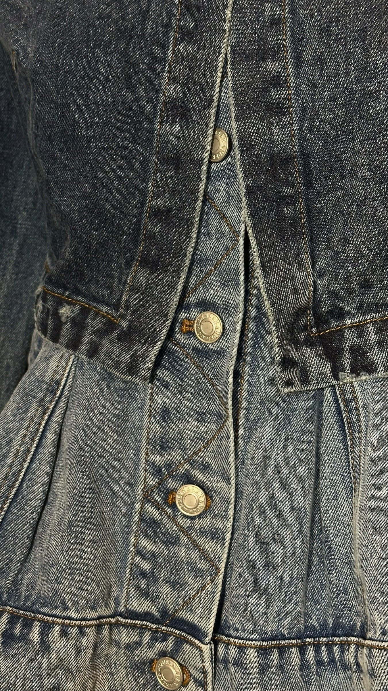 detail view structured denim peplum waist