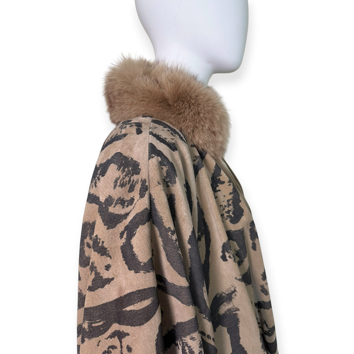 Vintage Christian Dior Animal Print Suede Fringe Cape with Rabbit Fur Collar | Iris Apfel Collection