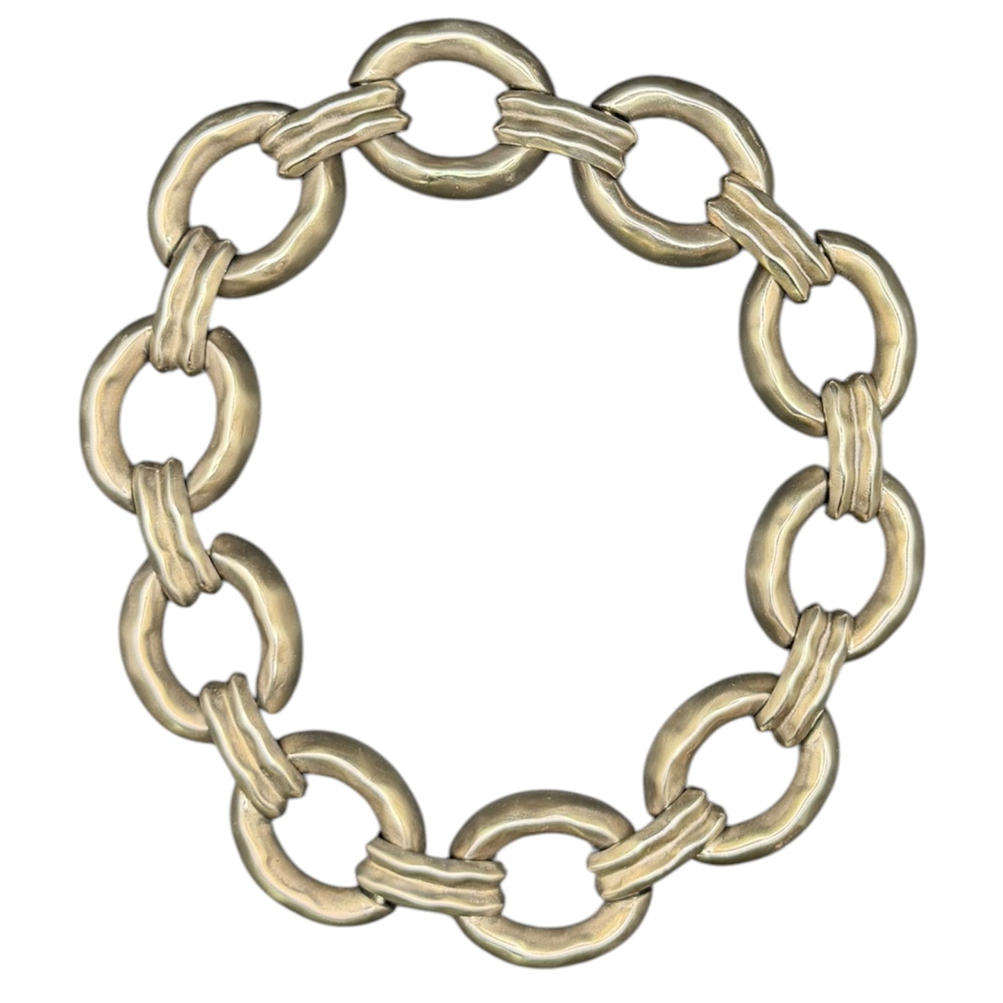 Vintage Givenchy 1980s Sculptural Silver-Tone Oval Link Parure Set Necklace Bracelet & Earrings