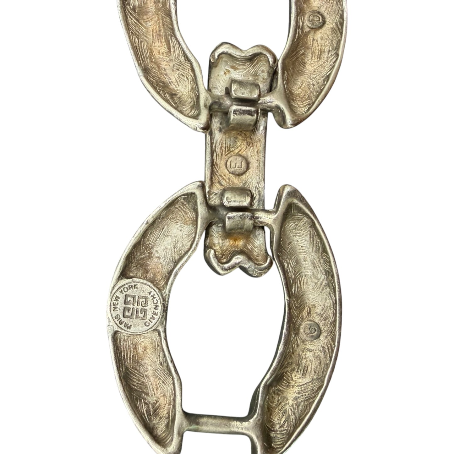 Vintage Givenchy 1980s Sculptural Silver-Tone Oval Link Parure Set Necklace Bracelet & Earrings