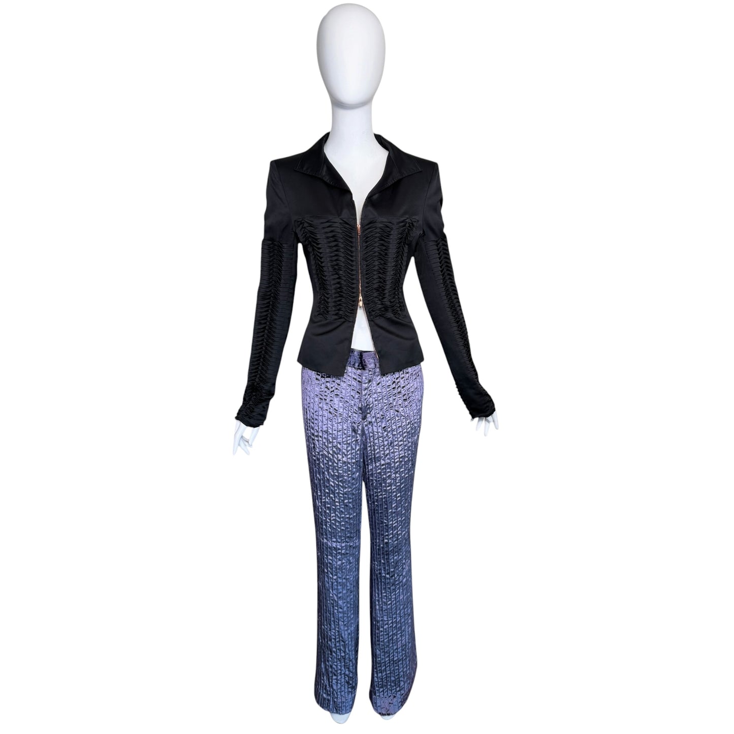 Gucci by Tom Ford F/W 1999 Runway Lavender Crushed Velvet Flare Pants IT 44