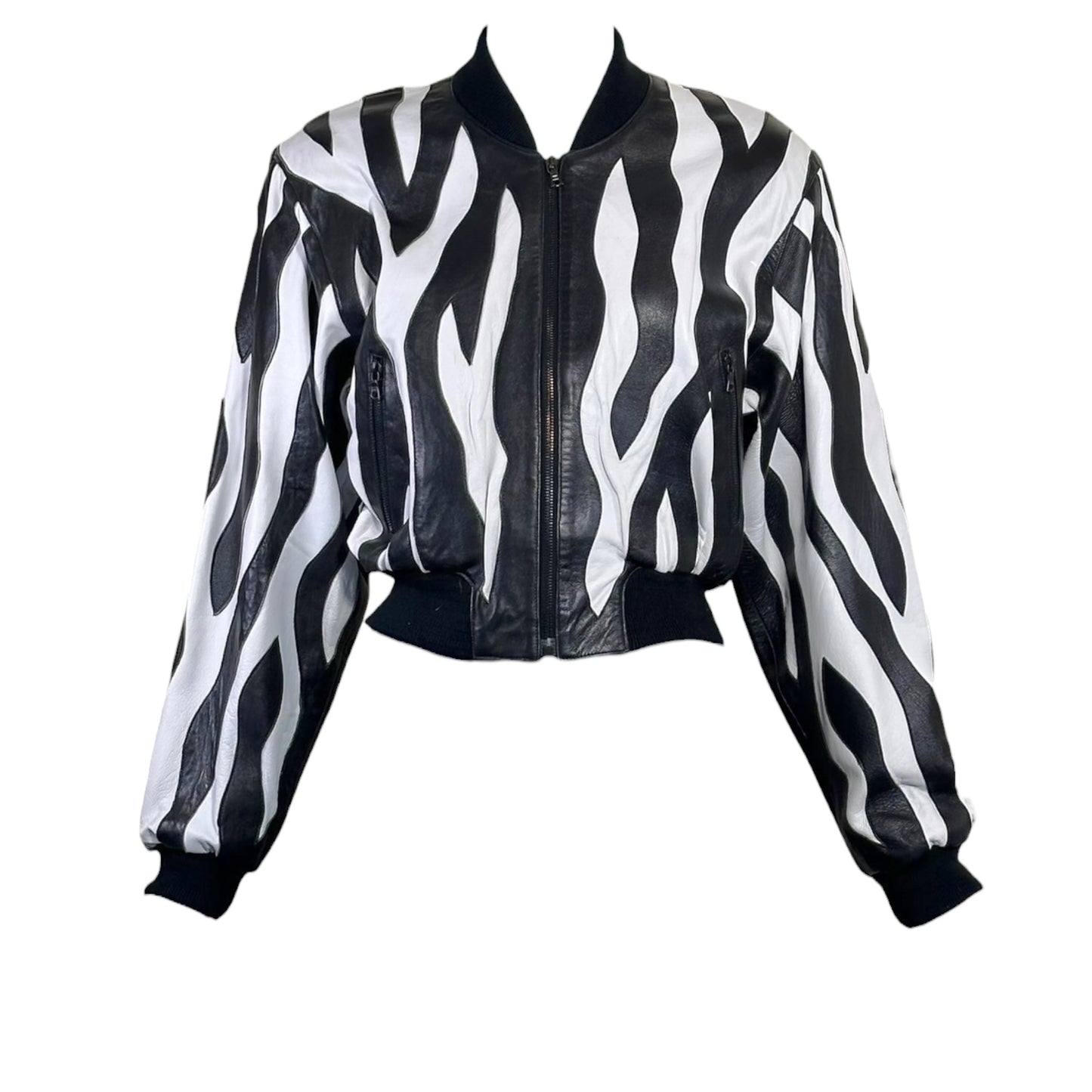 Vintage Michael Hoban North Beach Leather Zebra Stripe Leather Bomber Jacket XS