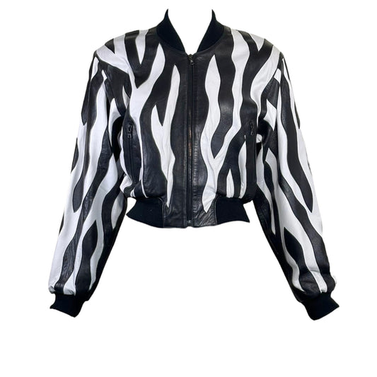 Vintage Michael Hoban North Beach Leather Zebra Stripe Leather Bomber Jacket XS