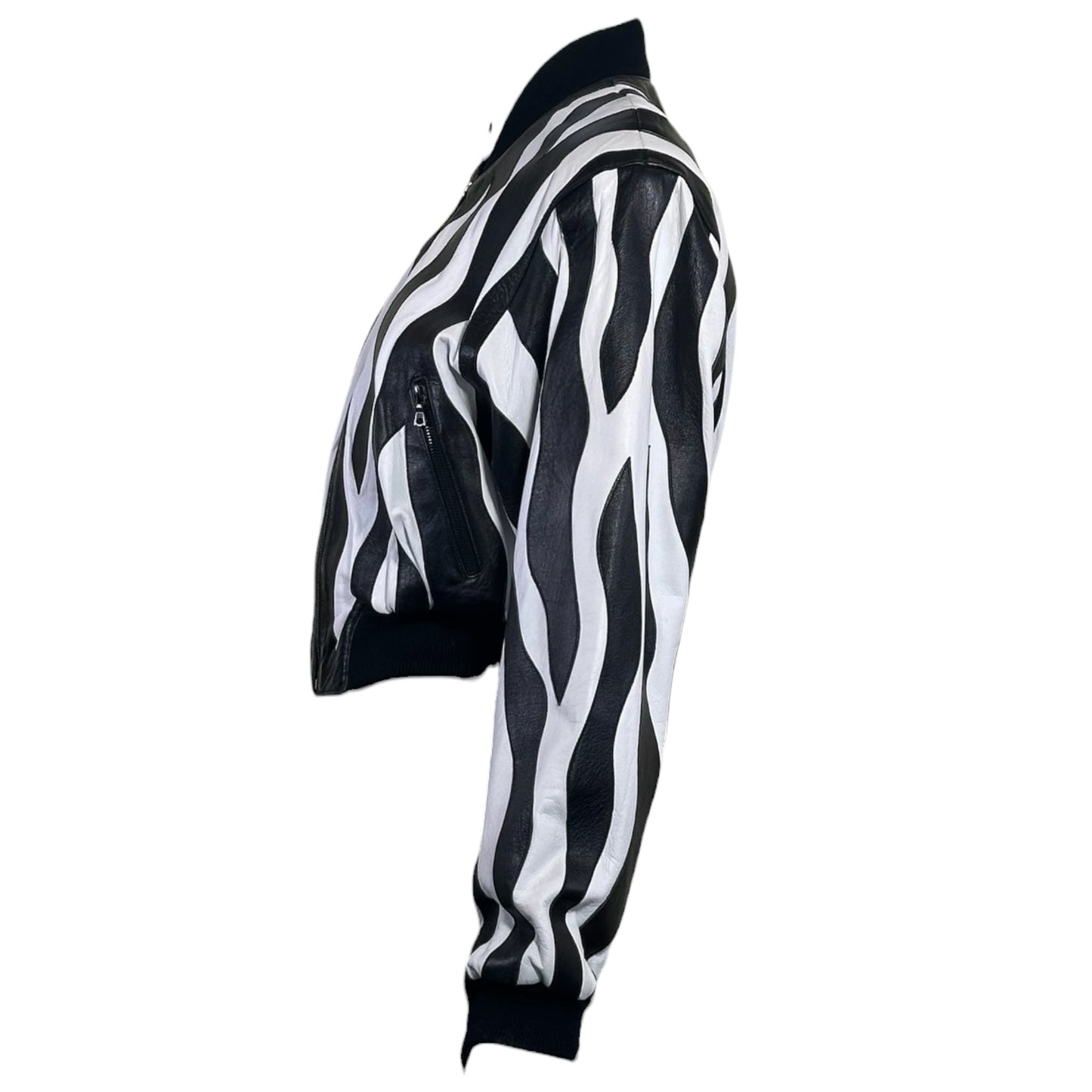 Vintage Michael Hoban North Beach Leather Zebra Stripe Leather Bomber Jacket XS