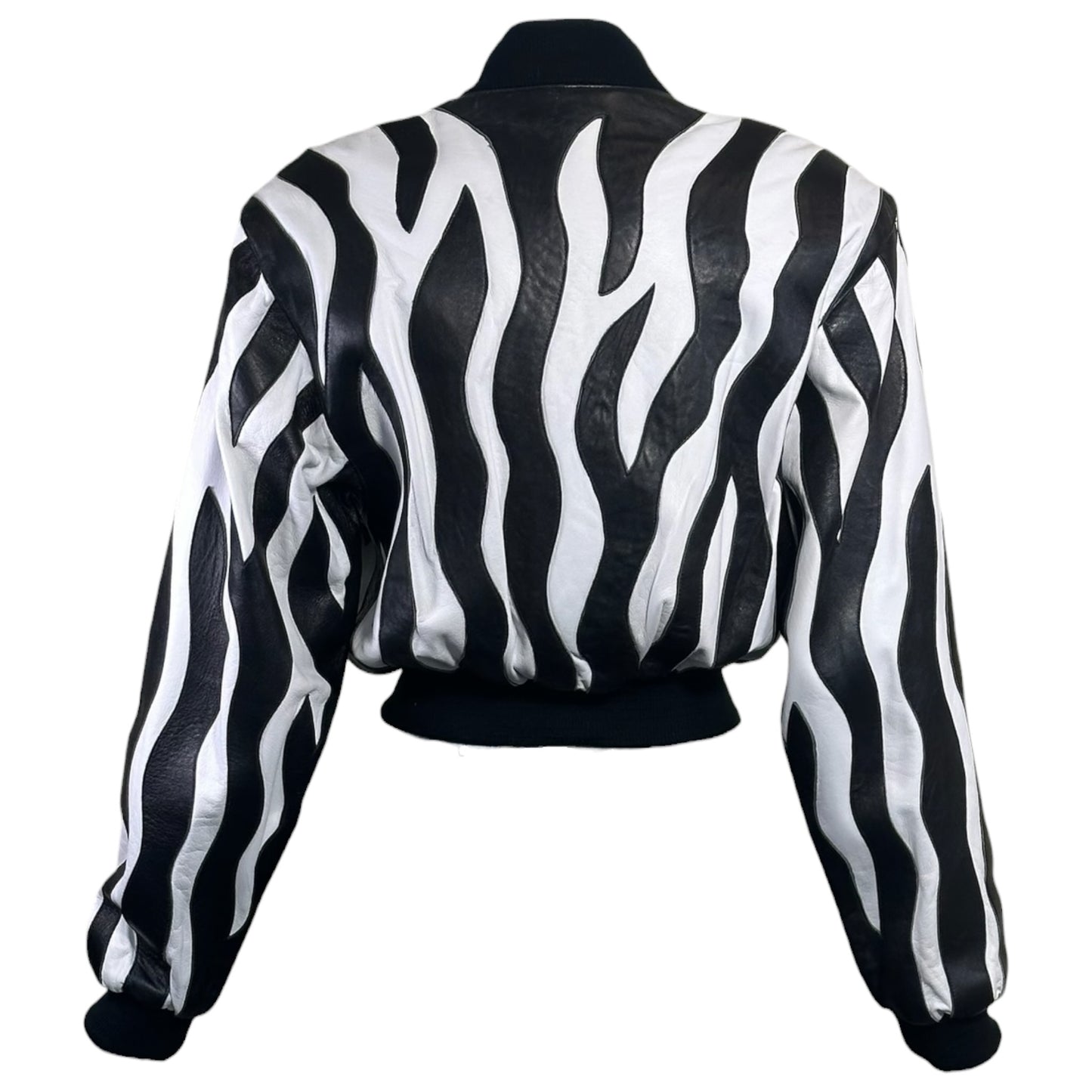 Vintage Michael Hoban North Beach Leather Zebra Stripe Leather Bomber Jacket XS