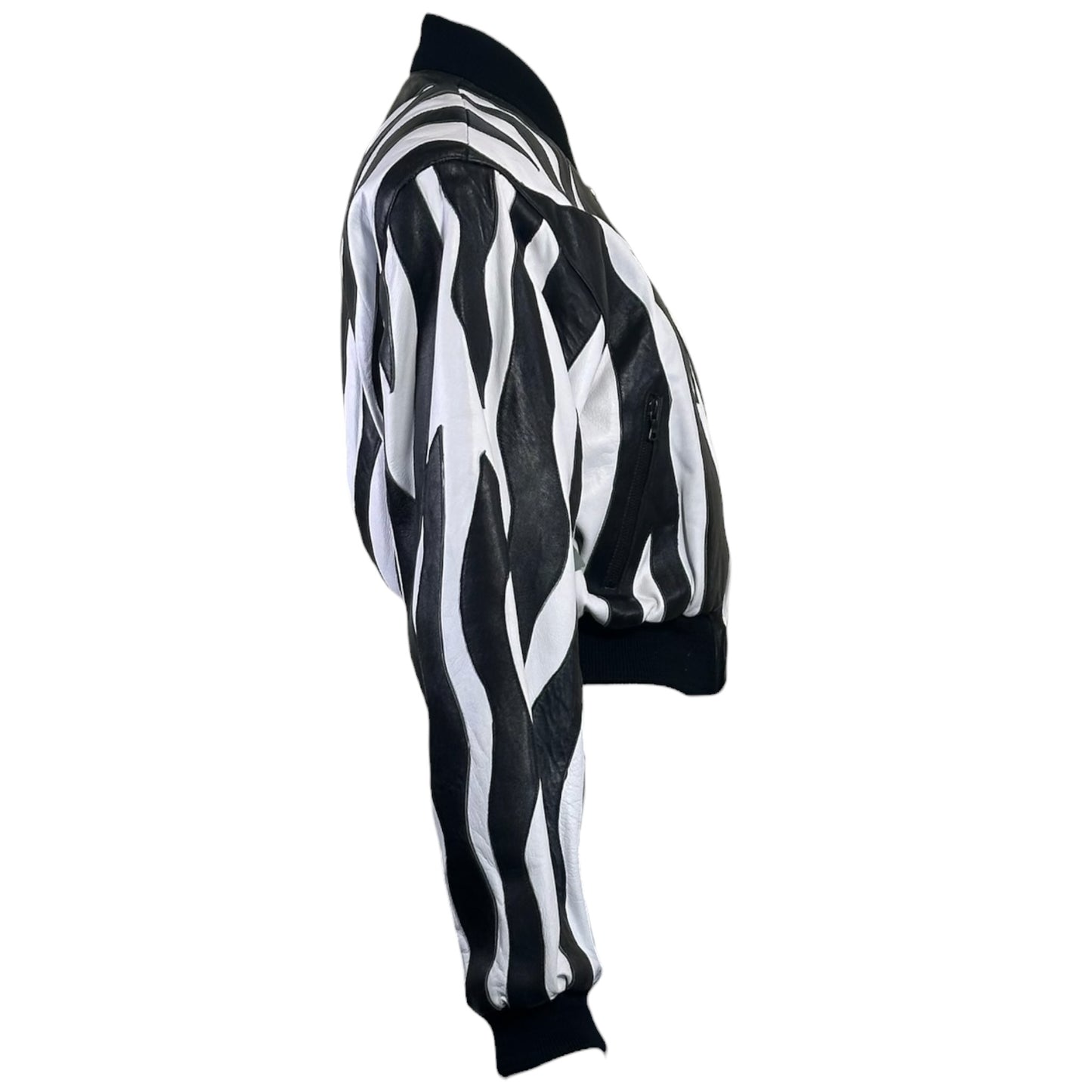 Vintage Michael Hoban North Beach Leather Zebra Stripe Leather Bomber Jacket XS