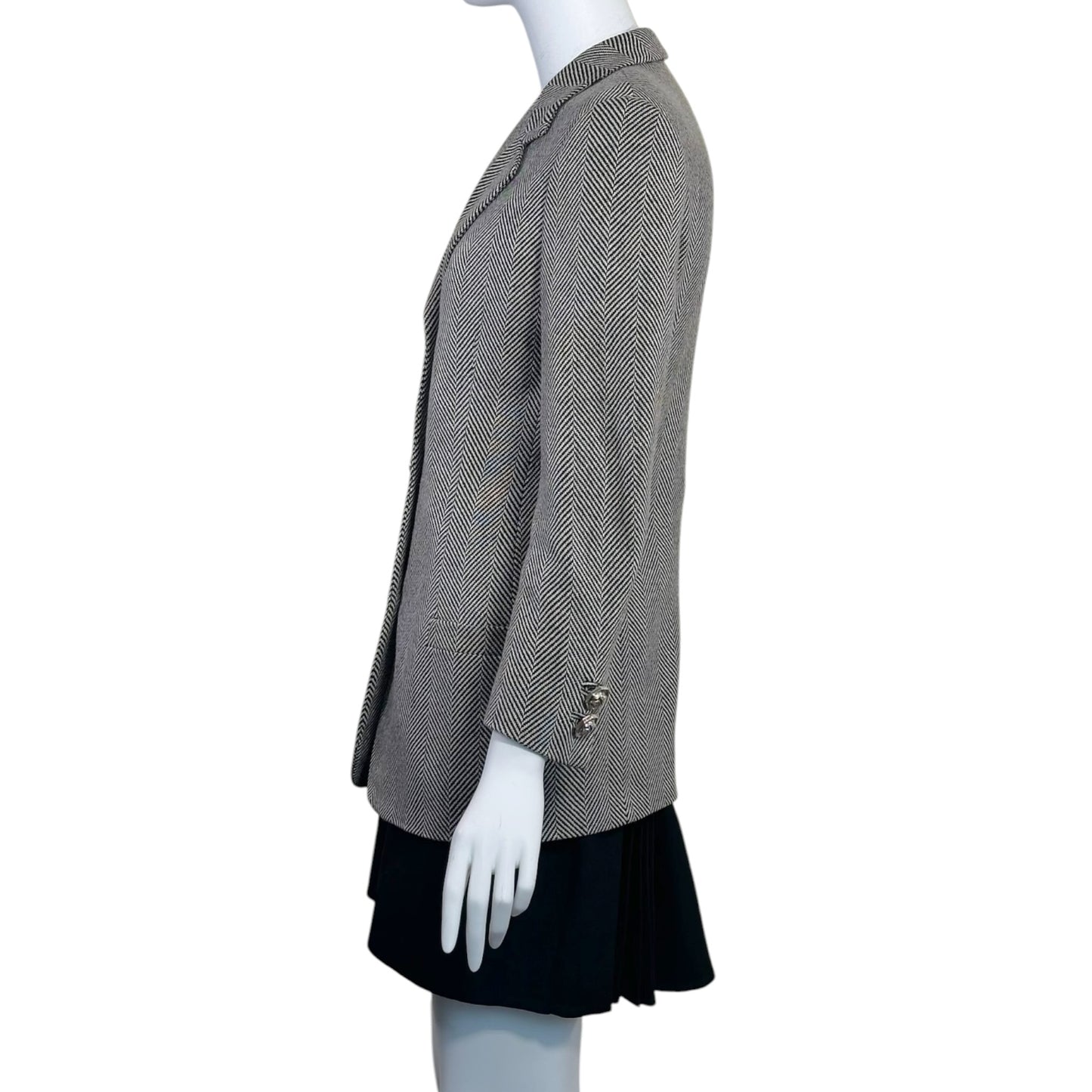 Vintage Gianni Versace Couture Black & White Herringbone Medusa Button Blazer Jacket Size 38