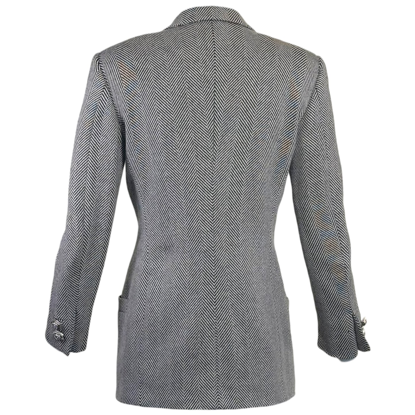 Vintage Gianni Versace Couture Black & White Herringbone Medusa Button Blazer Jacket Size 38