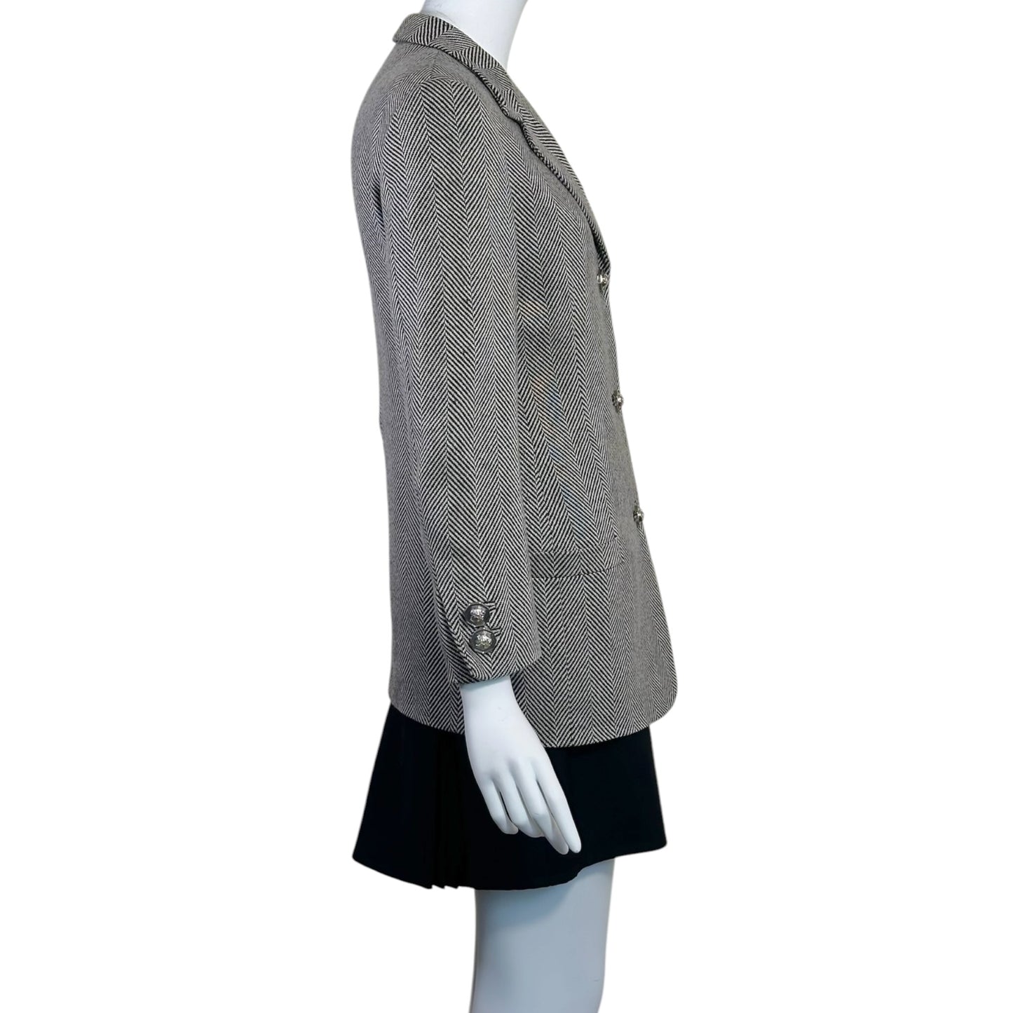 Vintage Gianni Versace Couture Black & White Herringbone Medusa Button Blazer Jacket Size 38
