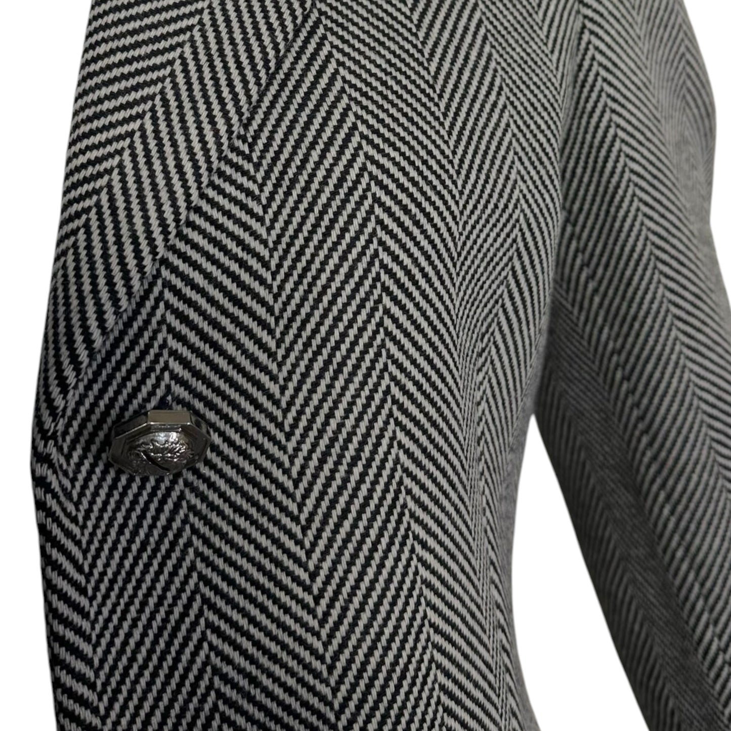 Vintage Gianni Versace Couture Black & White Herringbone Medusa Button Blazer Jacket Size 38