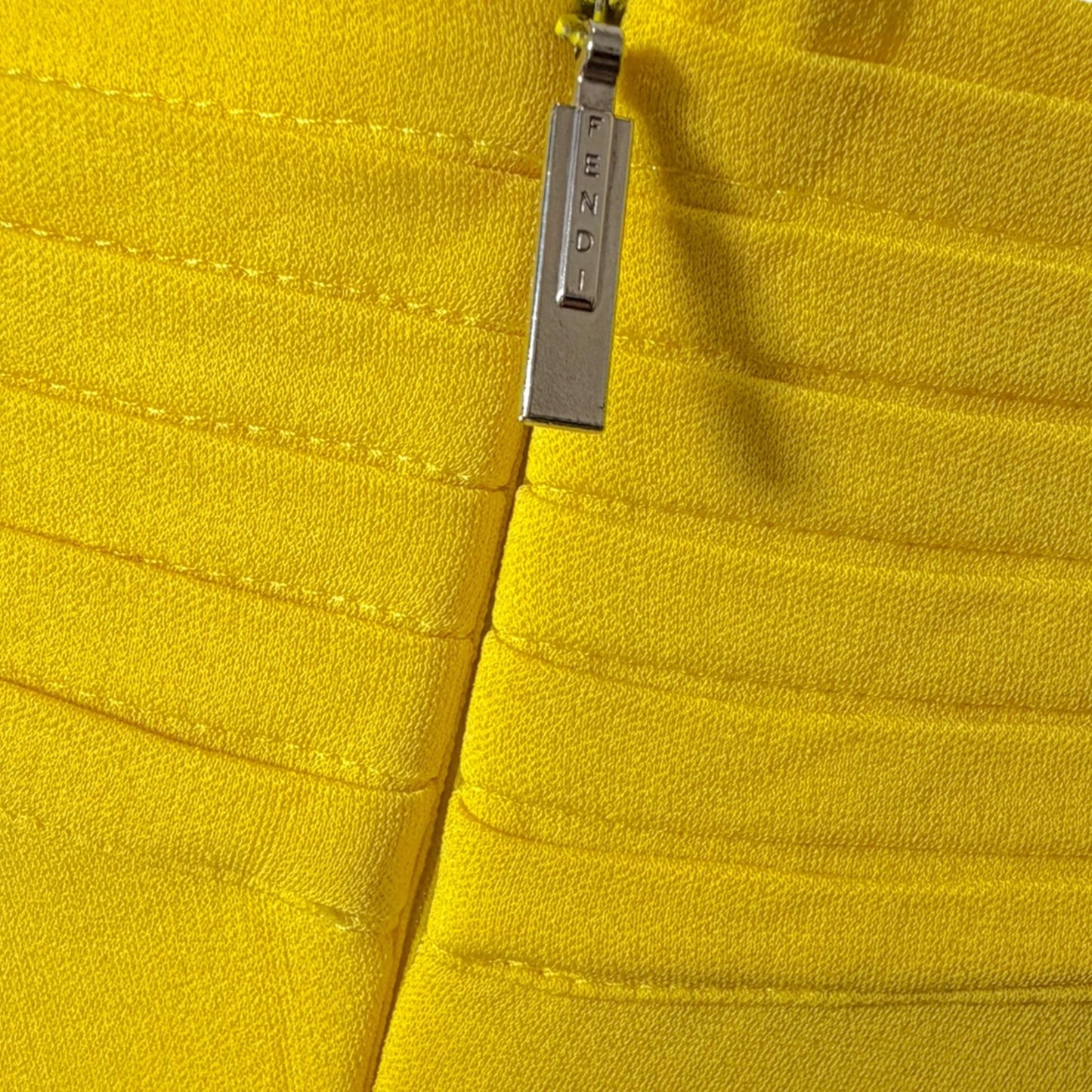 Fendi Yellow Pleated Sleeveless Stretch Rayon Dress Made in Italy Size 38