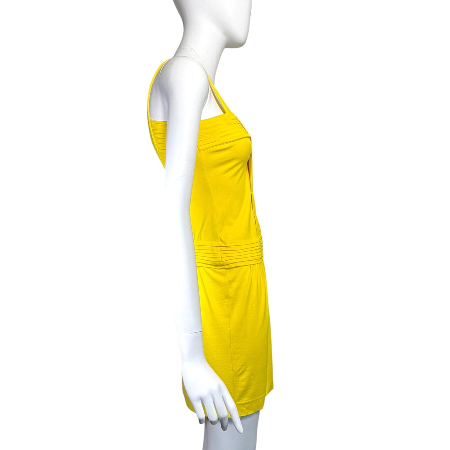 Fendi Yellow Pleated Sleeveless Stretch Rayon Dress Made in Italy Size 38