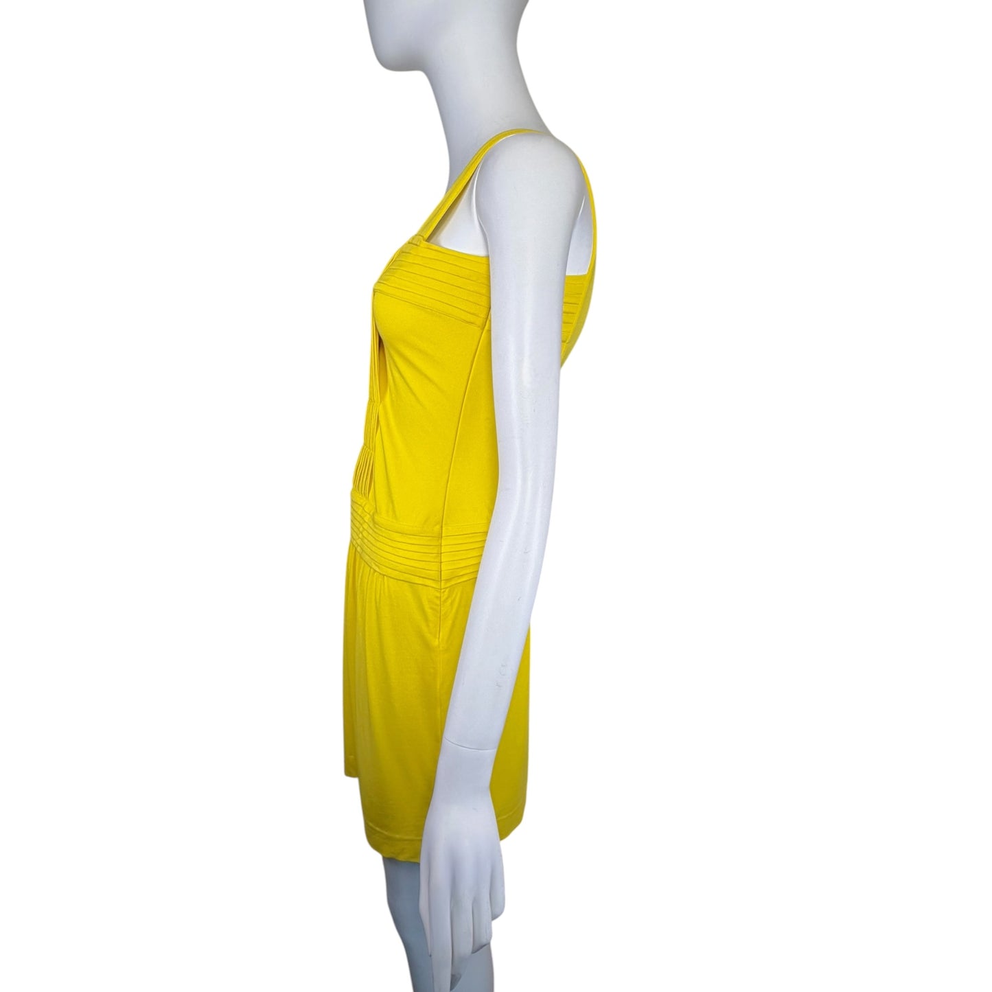 Fendi Yellow Pleated Sleeveless Stretch Rayon Dress Made in Italy Size 38