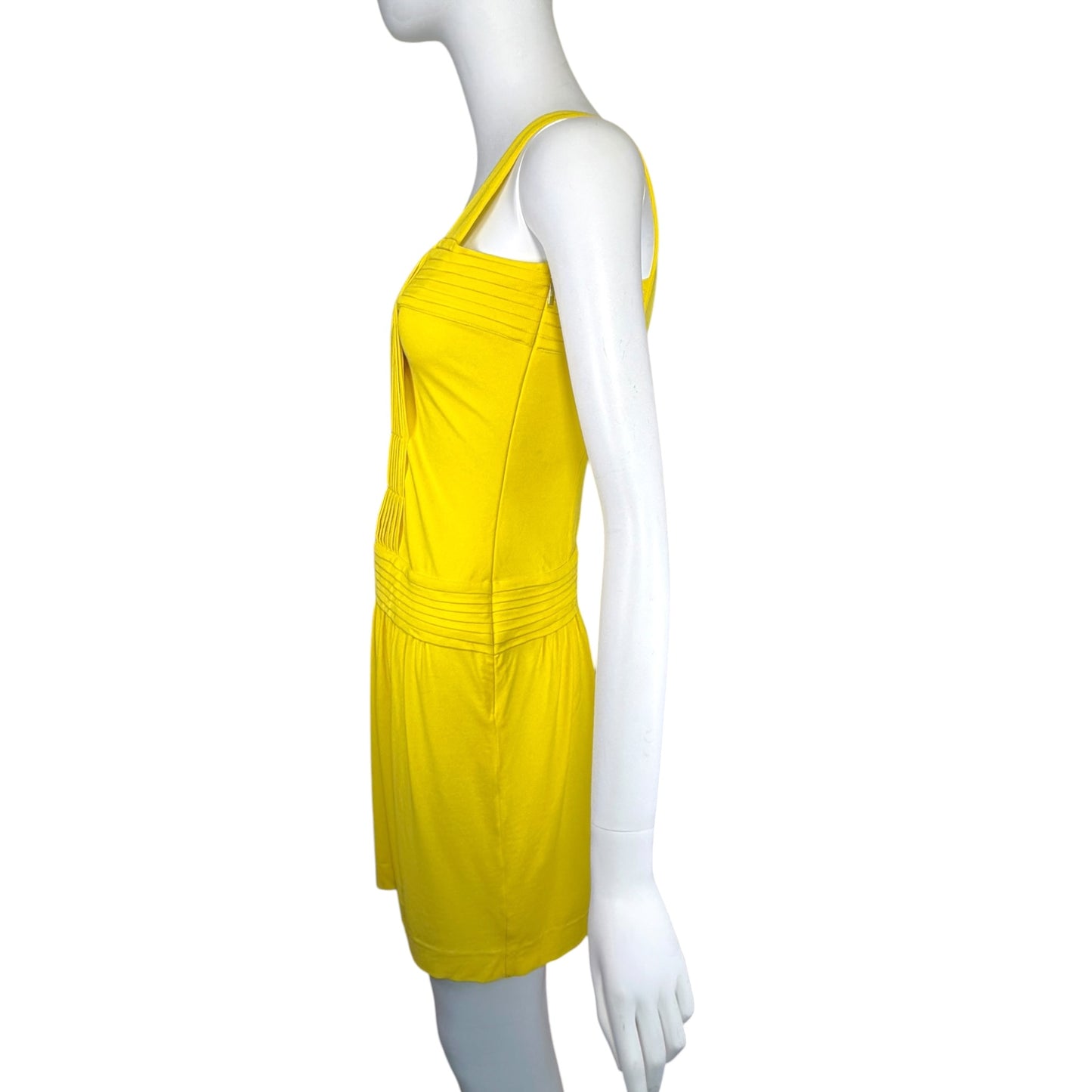 Fendi Yellow Pleated Sleeveless Stretch Rayon Dress Made in Italy Size 38