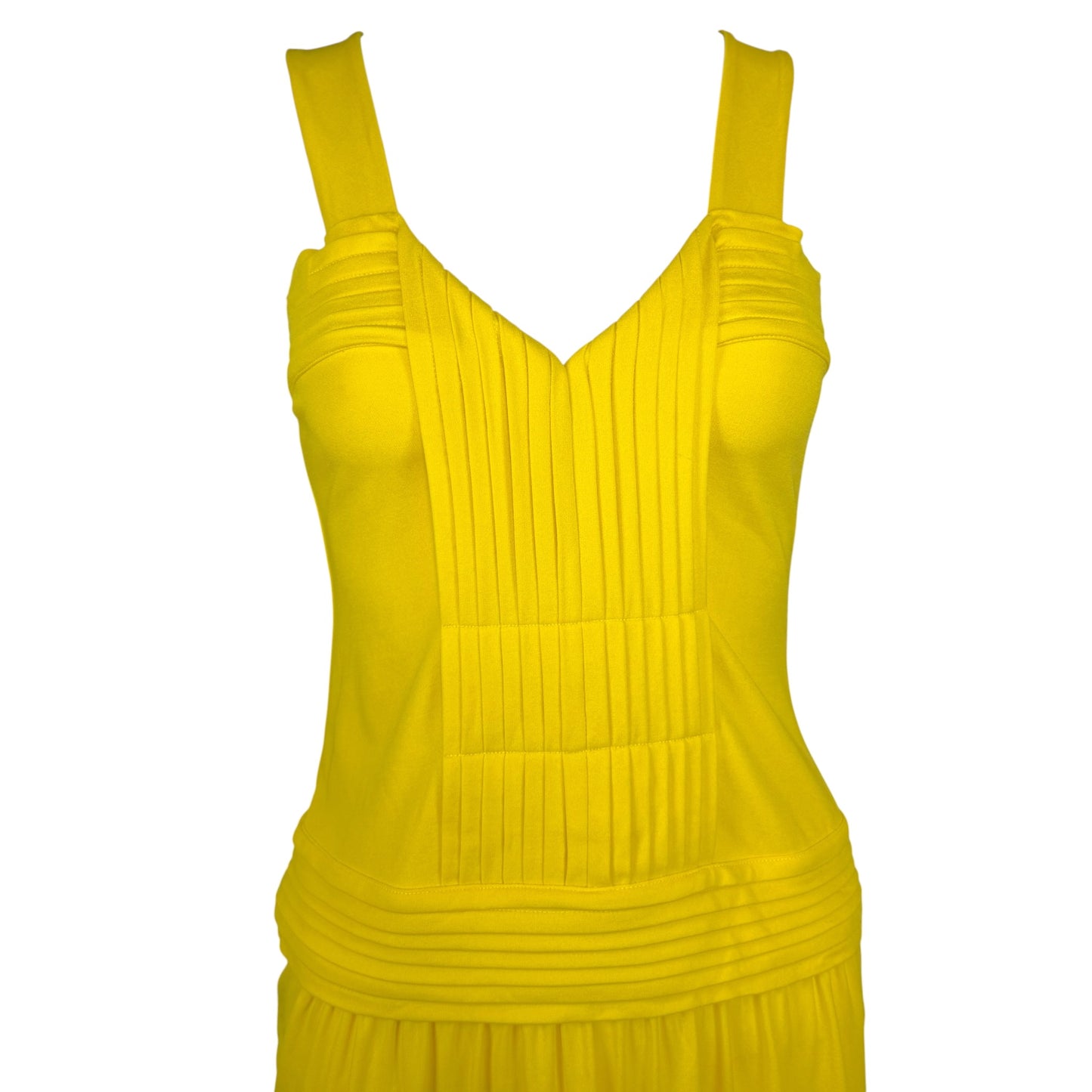 Fendi Yellow Pleated Sleeveless Stretch Rayon Dress Made in Italy Size 38