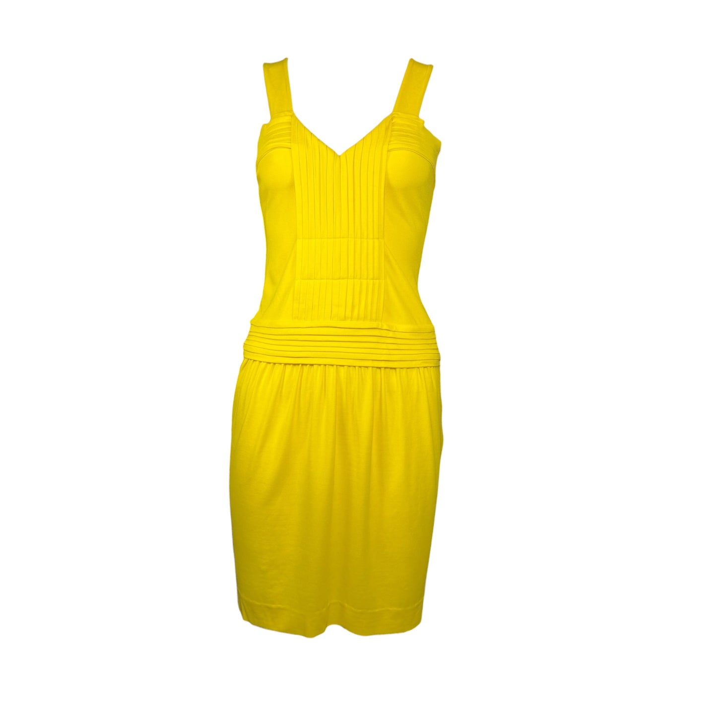 Fendi Yellow Pleated Sleeveless Stretch Rayon Dress Made in Italy Size 38