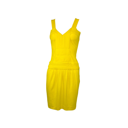 Fendi Yellow Pleated Sleeveless Stretch Rayon Dress Made in Italy Size 38