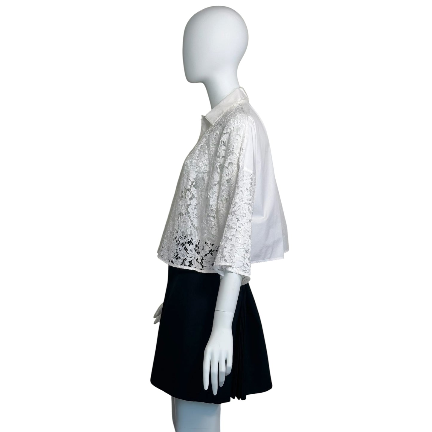 Valentino White Floral Lace Cropped Blouse IT 38 | Sheer Lace & Cotton Oversized Top