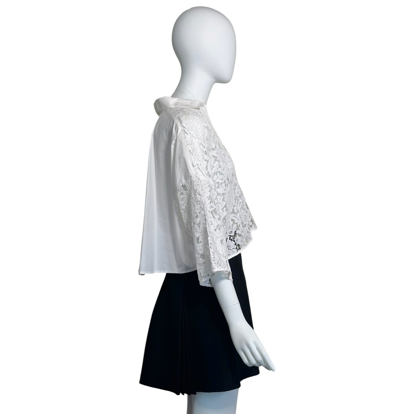 Valentino White Floral Lace Cropped Blouse IT 38 | Sheer Lace & Cotton Oversized Top