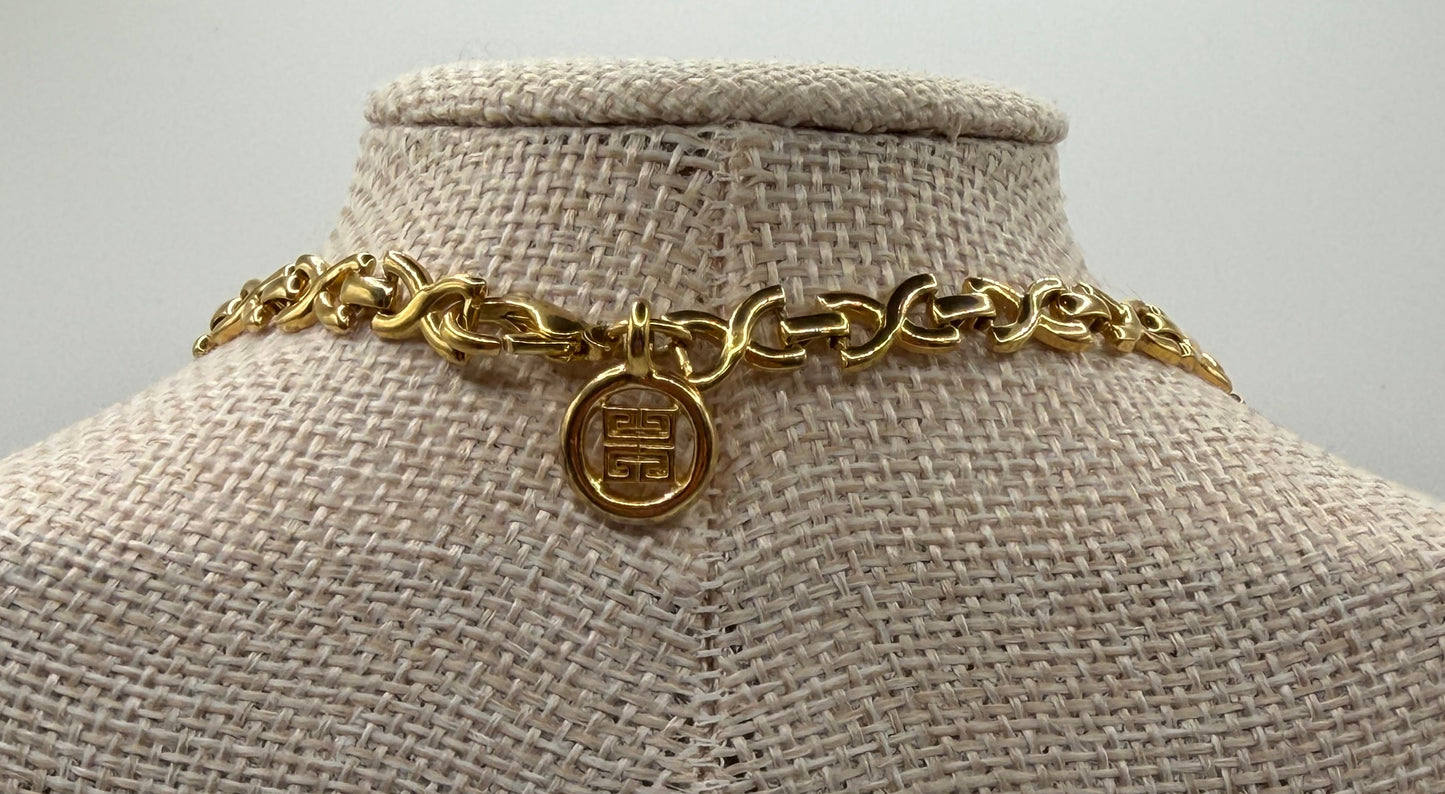 Vintage Givenchy 4G Medallion Gold Tone Link Necklace | Early 1990s