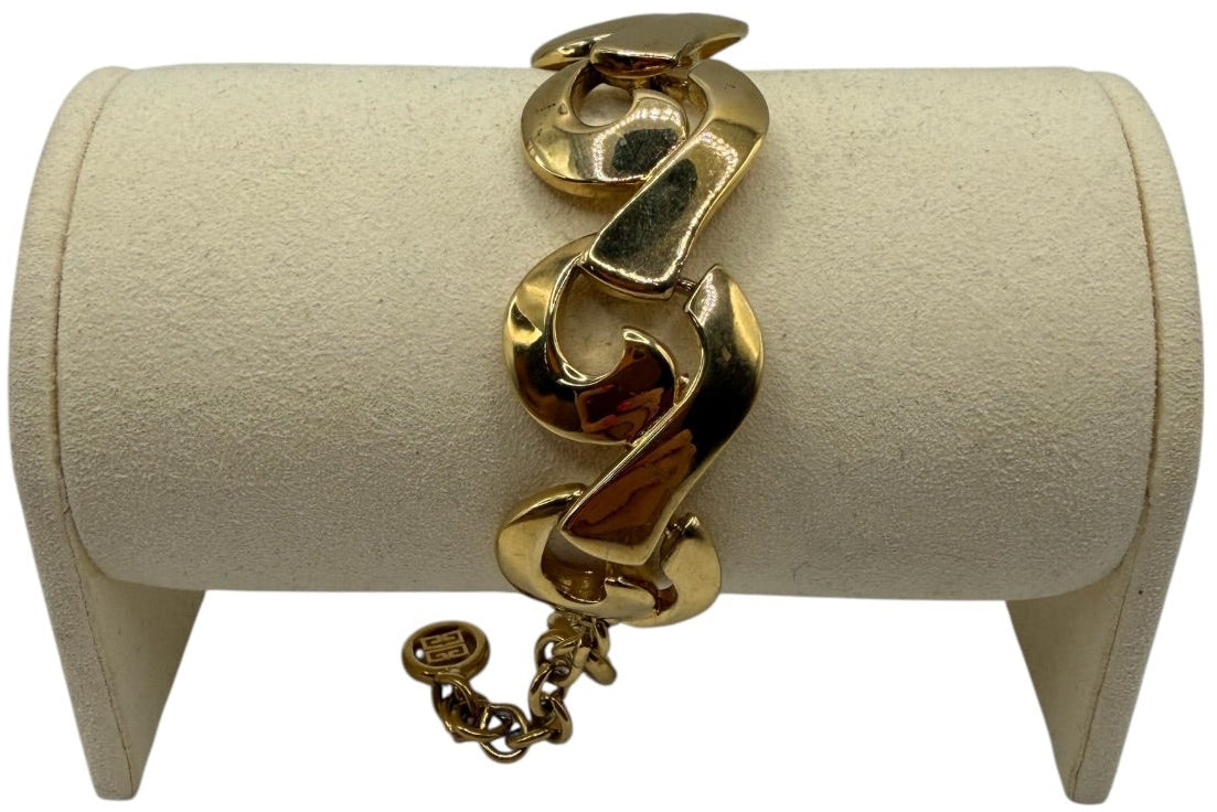 Vintage Givenchy 4G Medallion Gold Tone Swirl Link Bracelet | Early 1990s