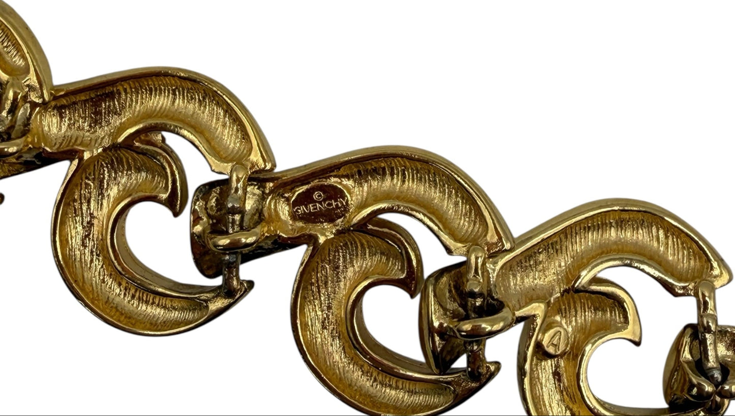 Vintage Givenchy 4G Medallion Gold Tone Swirl Link Bracelet | Early 1990s