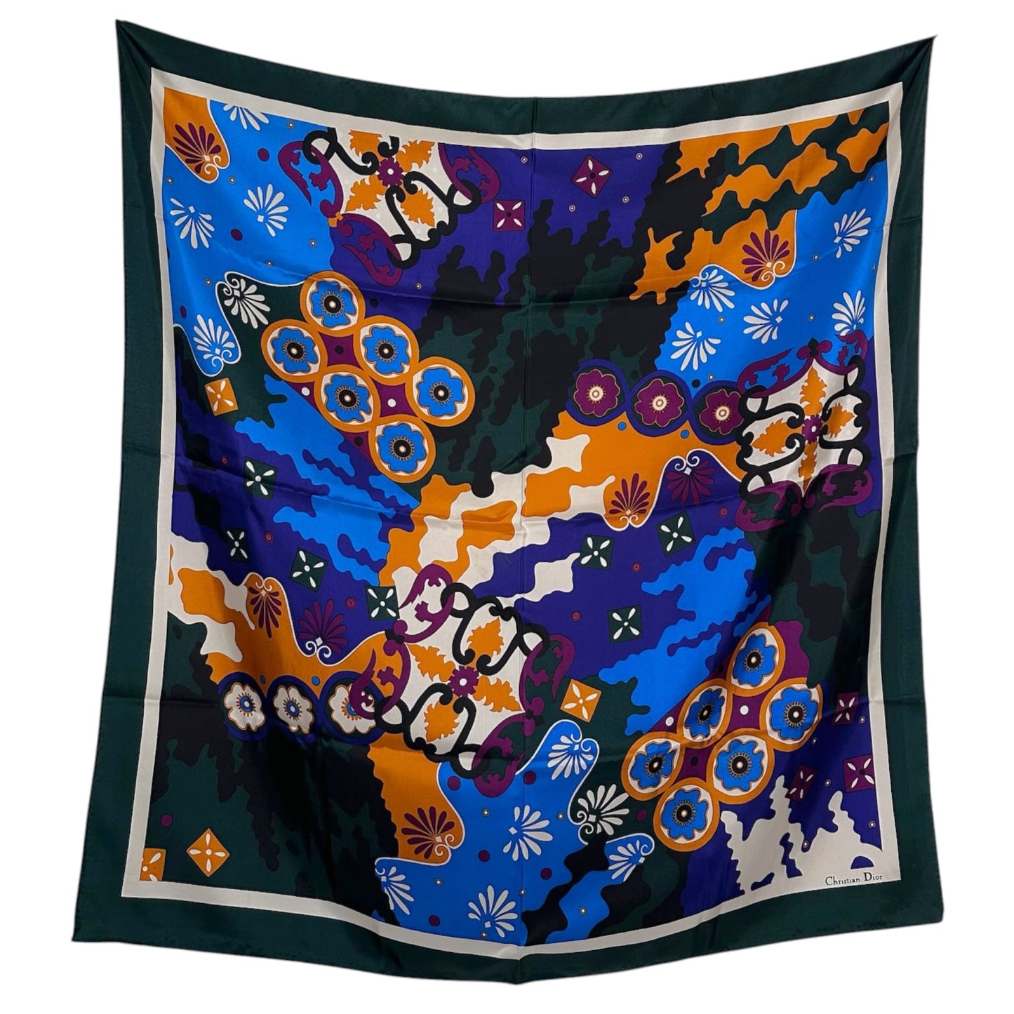Vintage Christian Dior Multicolor Floral Print Silk Scarf 34” x 34”