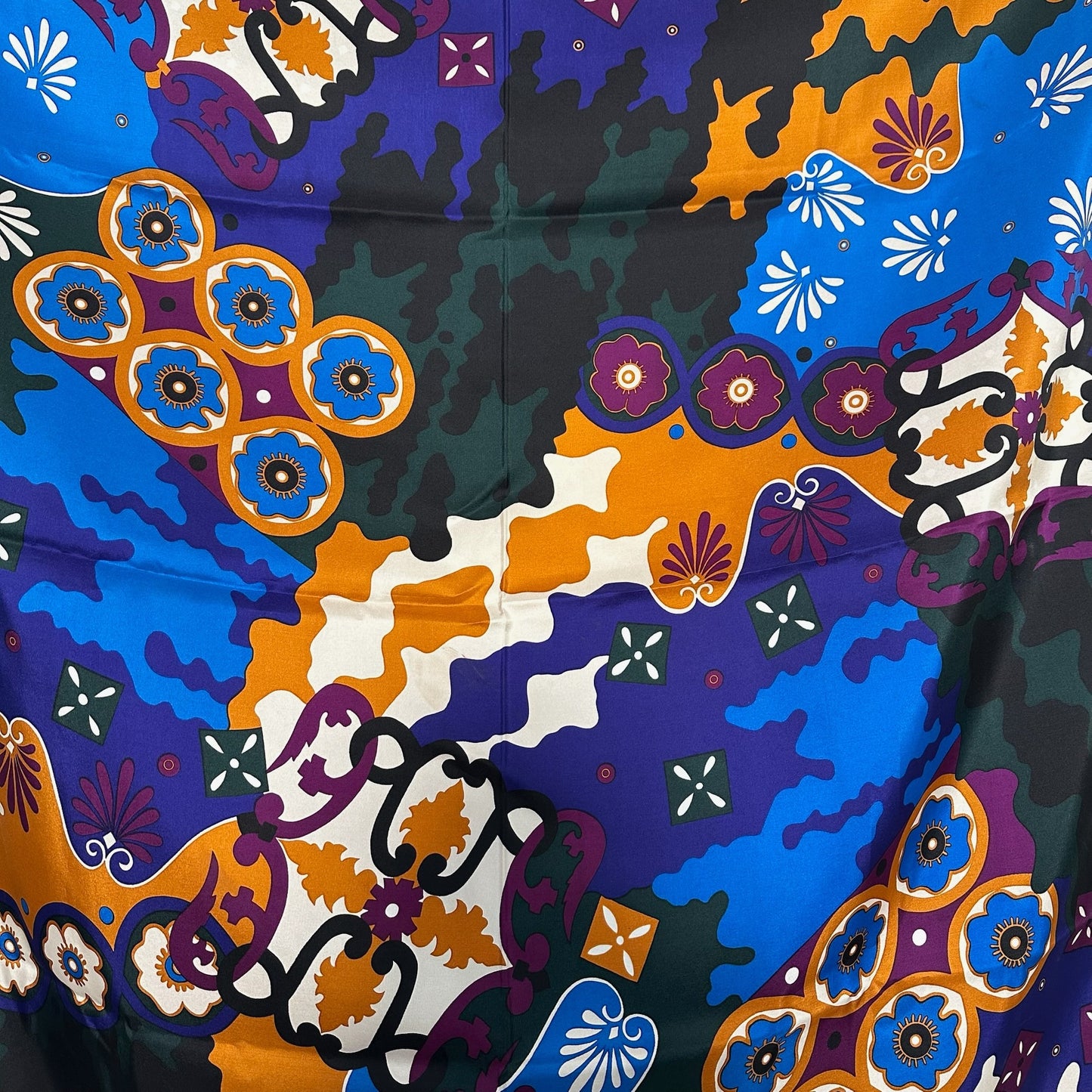 Vintage Christian Dior Multicolor Floral Print Silk Scarf 34” x 34”