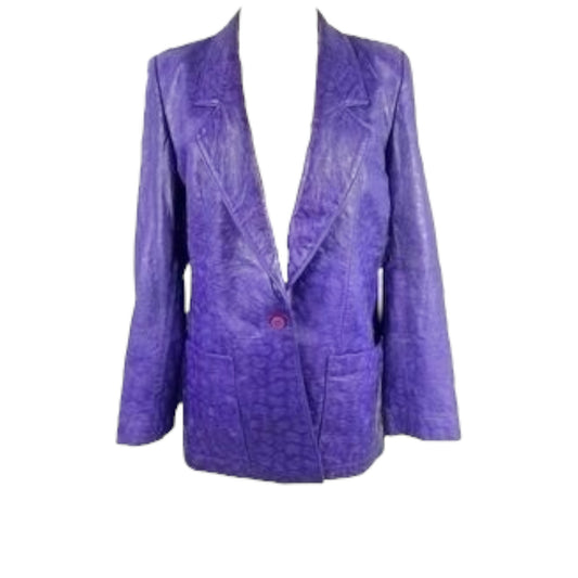 Michael Hoban for North Beach Leather Vintage 1980s Purple Embossed Paisley Leather Jacket