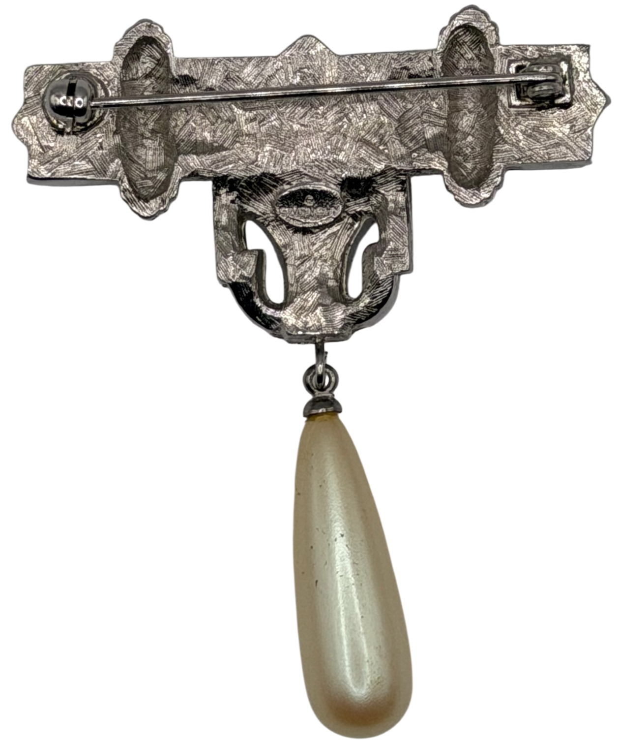 Vintage Givenchy Paris New York Art Deco Crystal & Faux Pearl Drop Brooch Pin 1980s