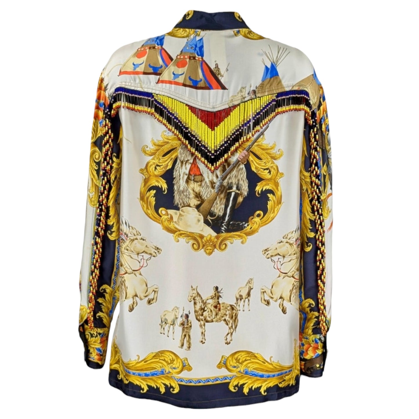 Gianni Versace "Buffalo Bill" Beaded Fringe Silk Blouse, 1990s