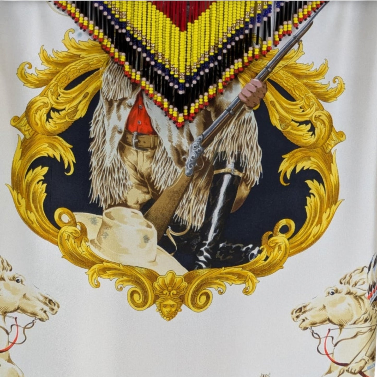 Gianni Versace "Buffalo Bill" Beaded Fringe Silk Blouse, 1990s