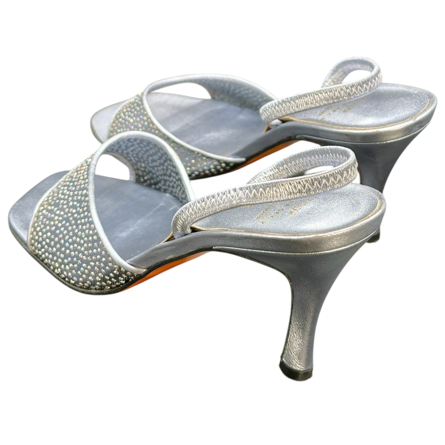 Vintage Prada Silver Crystal Mesh Slingback Heels Size 36