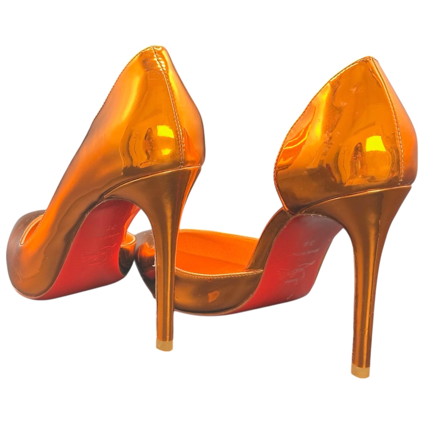 Christian Louboutin Kate 100 Iriza Saba Gold Mirror Leather Pumps Size 39