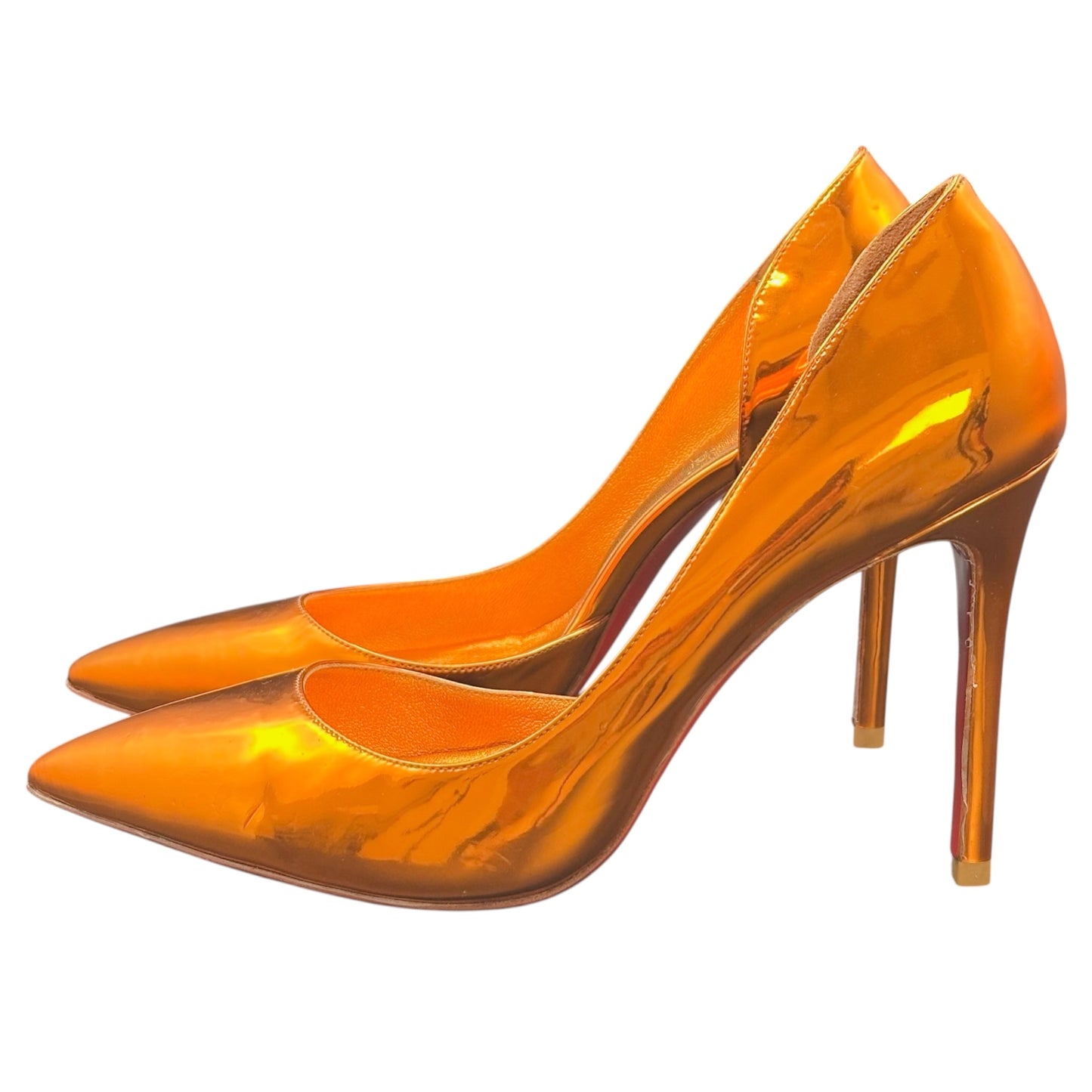 Christian Louboutin Kate 100 Iriza Saba Gold Mirror Leather Pumps Size 39