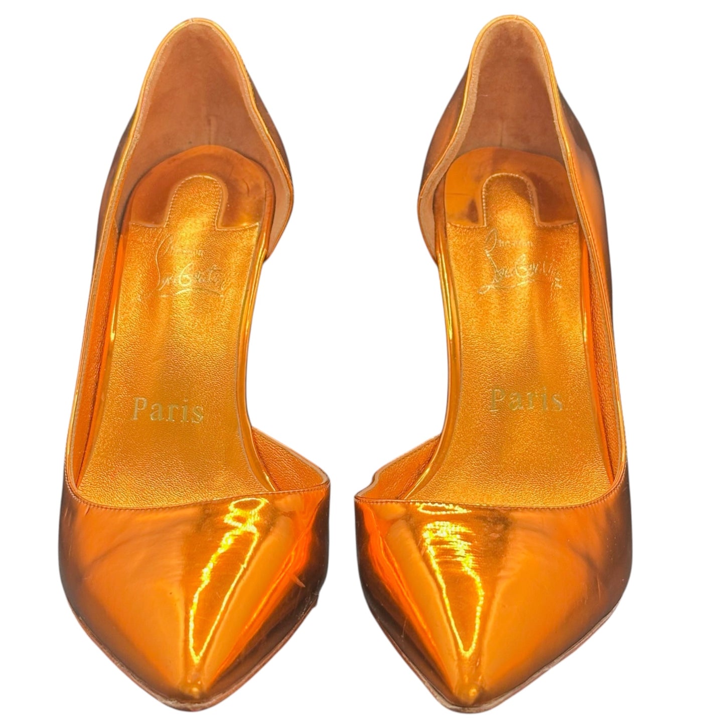 Christian Louboutin Kate 100 Iriza Saba Gold Mirror Leather Pumps Size 39