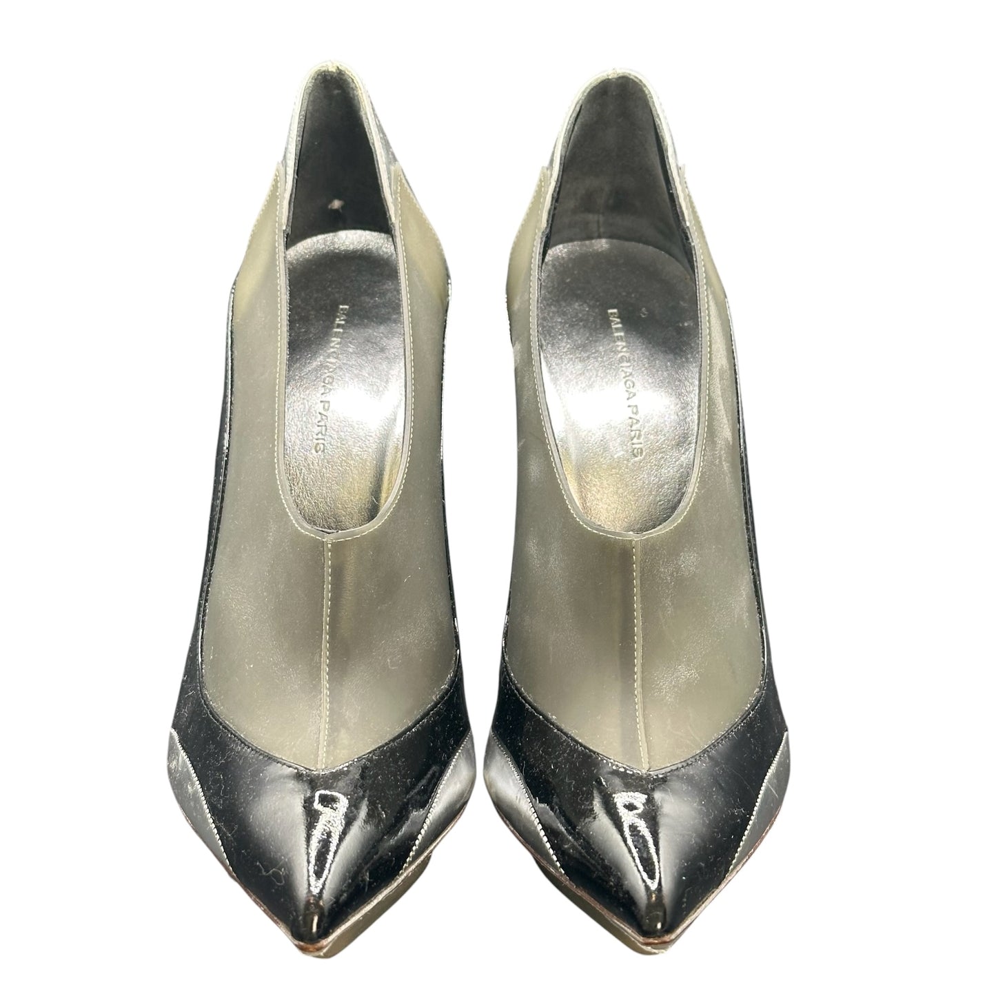 Balenciaga F/W 2008 by Nicolas Ghesquière Black Patent Leather & PVC Pointed Toe Pumps w/ Box Size 37.5