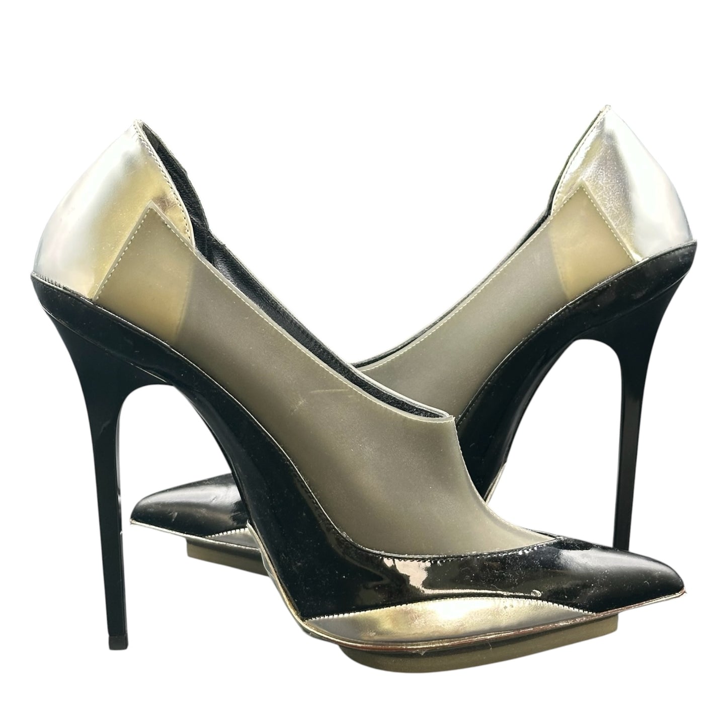 Balenciaga F/W 2008 by Nicolas Ghesquière Black Patent Leather & PVC Pointed Toe Pumps w/ Box Size 37.5