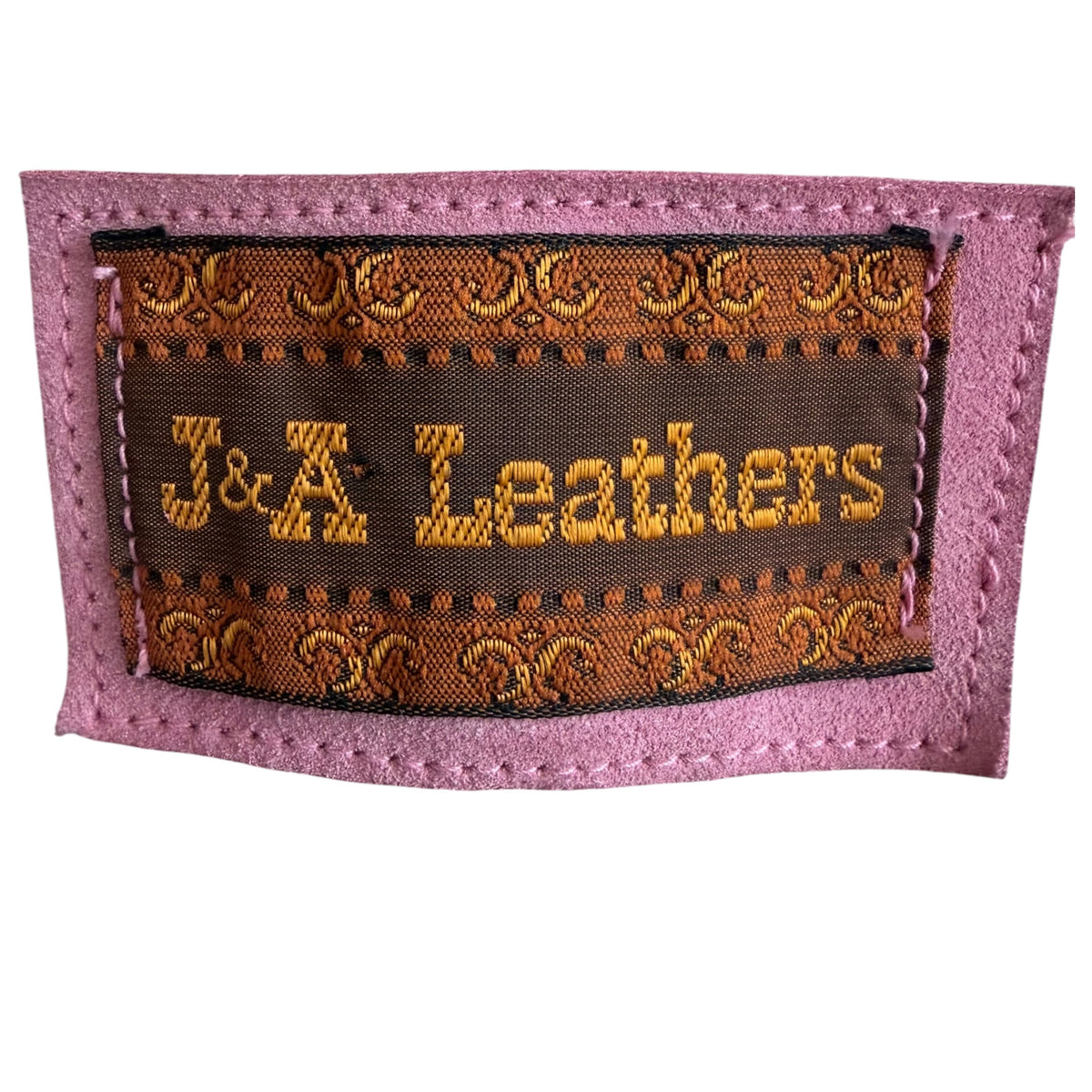 J&A Leathers Vintage 1970s Pink Suede Beaded Fringe Jacket - brand label detail