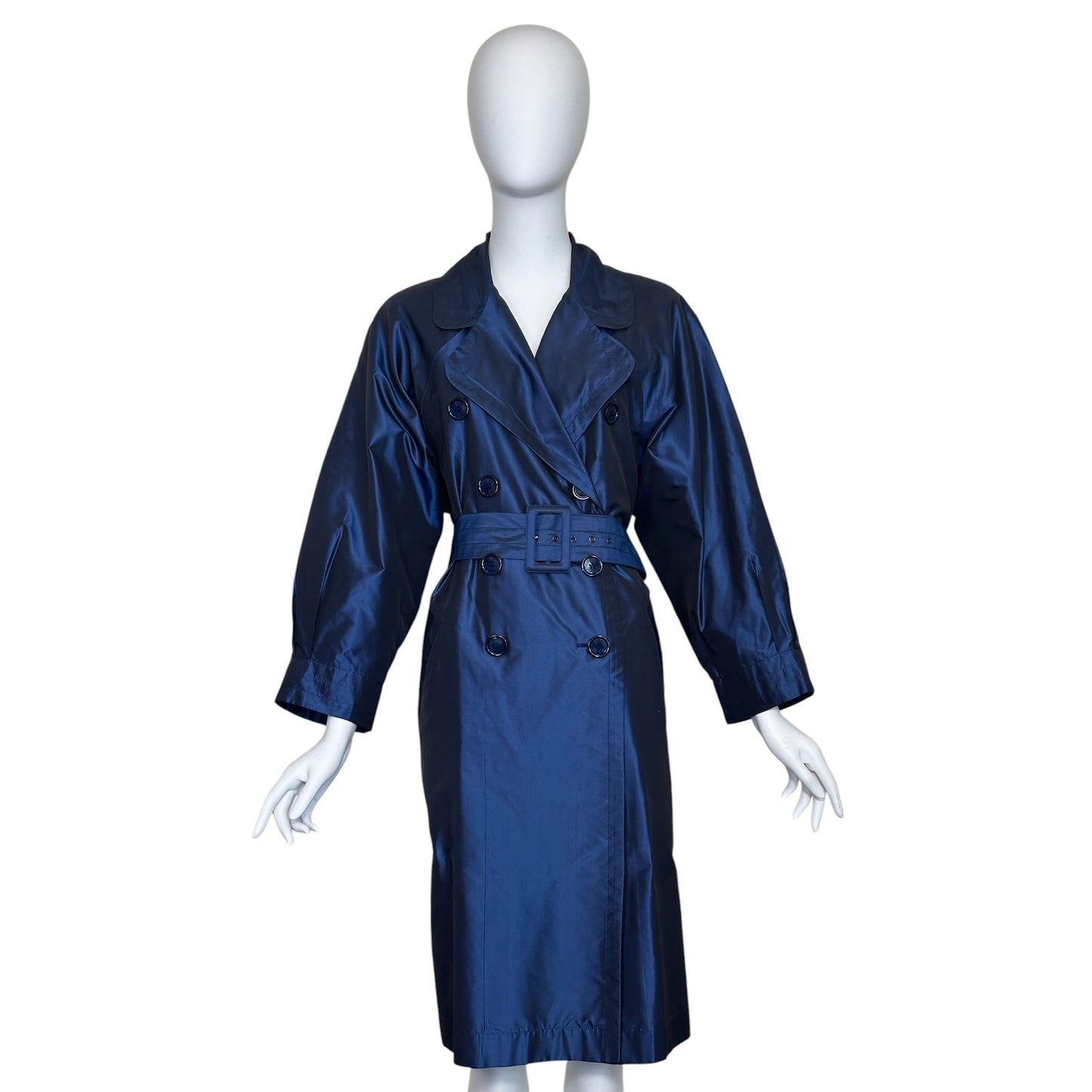 Yves Saint Laurent Rive Gauche Tom Ford Era Sapphire Blue Silk Taffeta Belted Trench Coat – Size FR 34