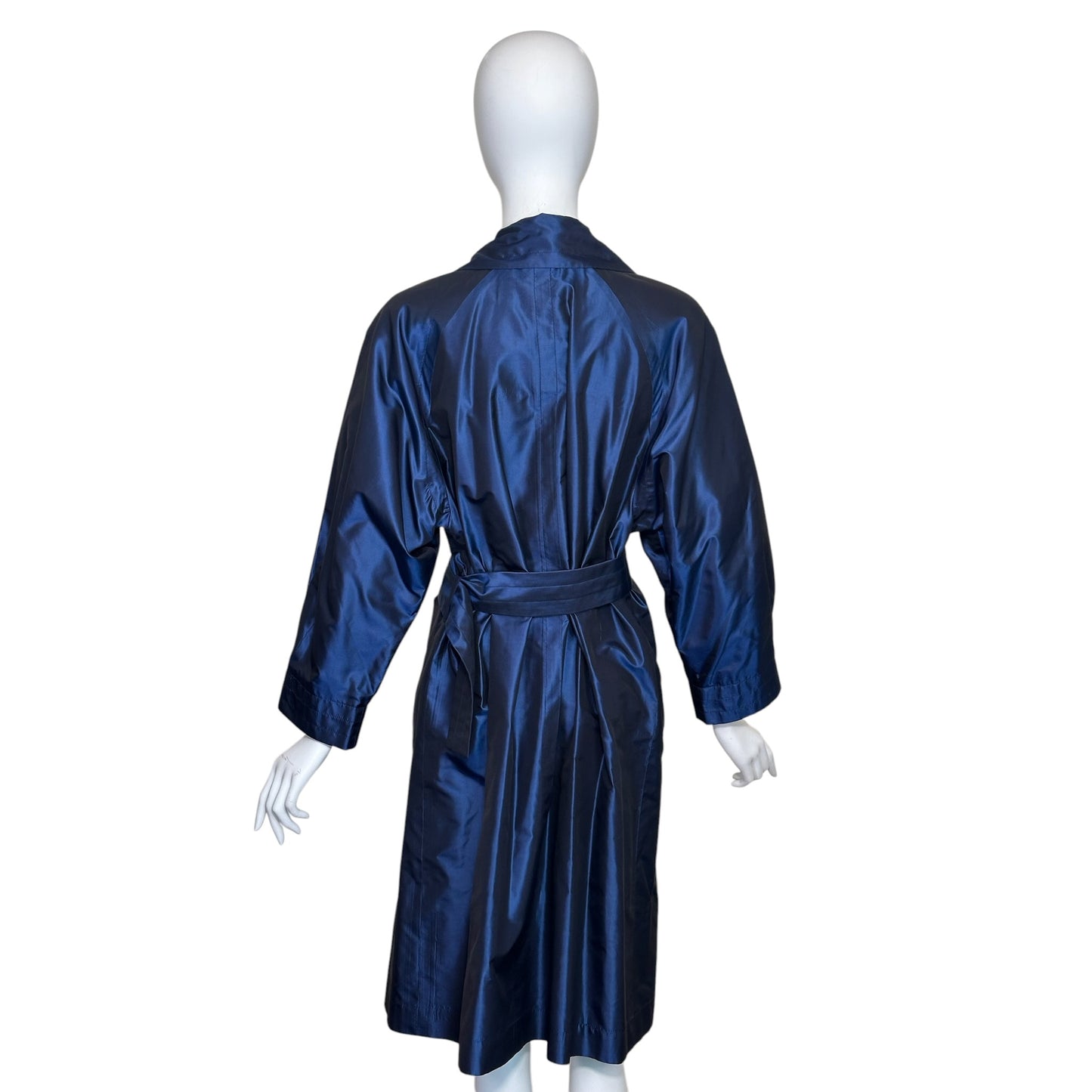 Yves Saint Laurent Rive Gauche Tom Ford Era Sapphire Blue Silk Taffeta Belted Trench Coat – Size FR 34