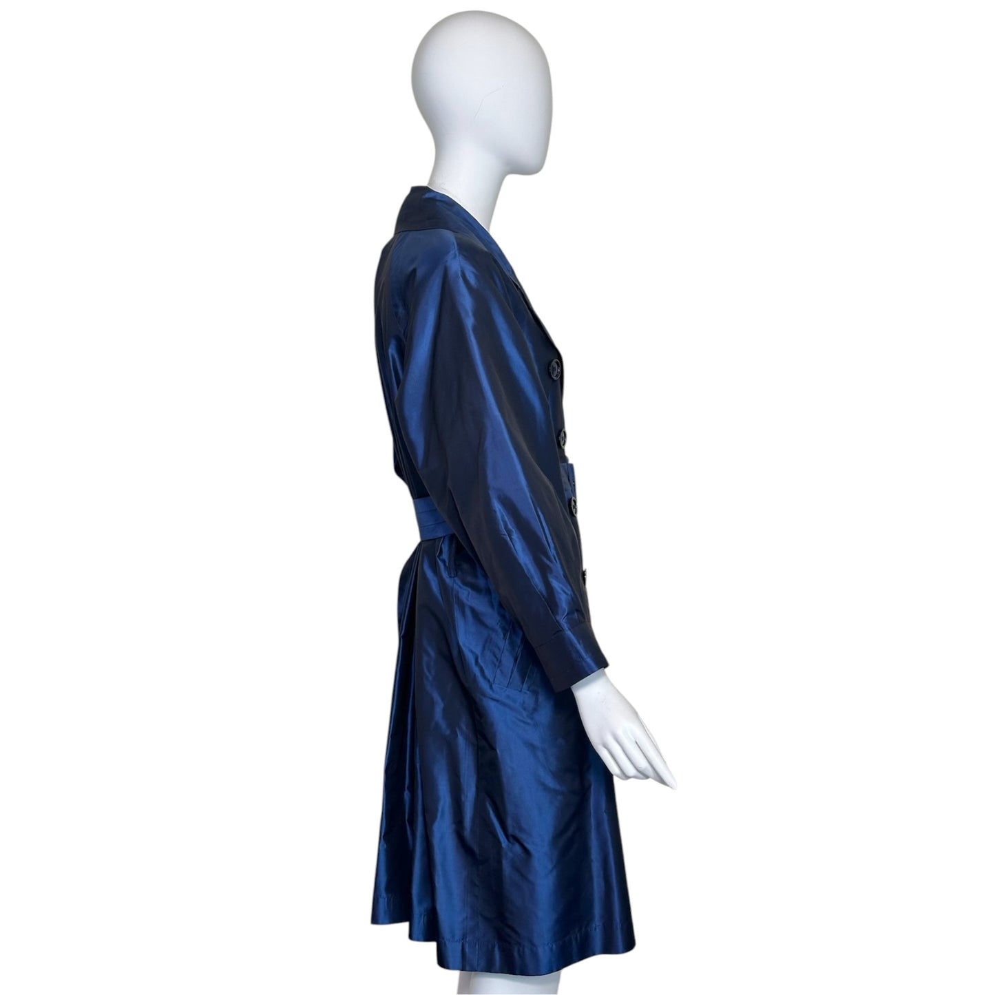 Yves Saint Laurent Rive Gauche Tom Ford Era Sapphire Blue Silk Taffeta Belted Trench Coat – Size FR 34