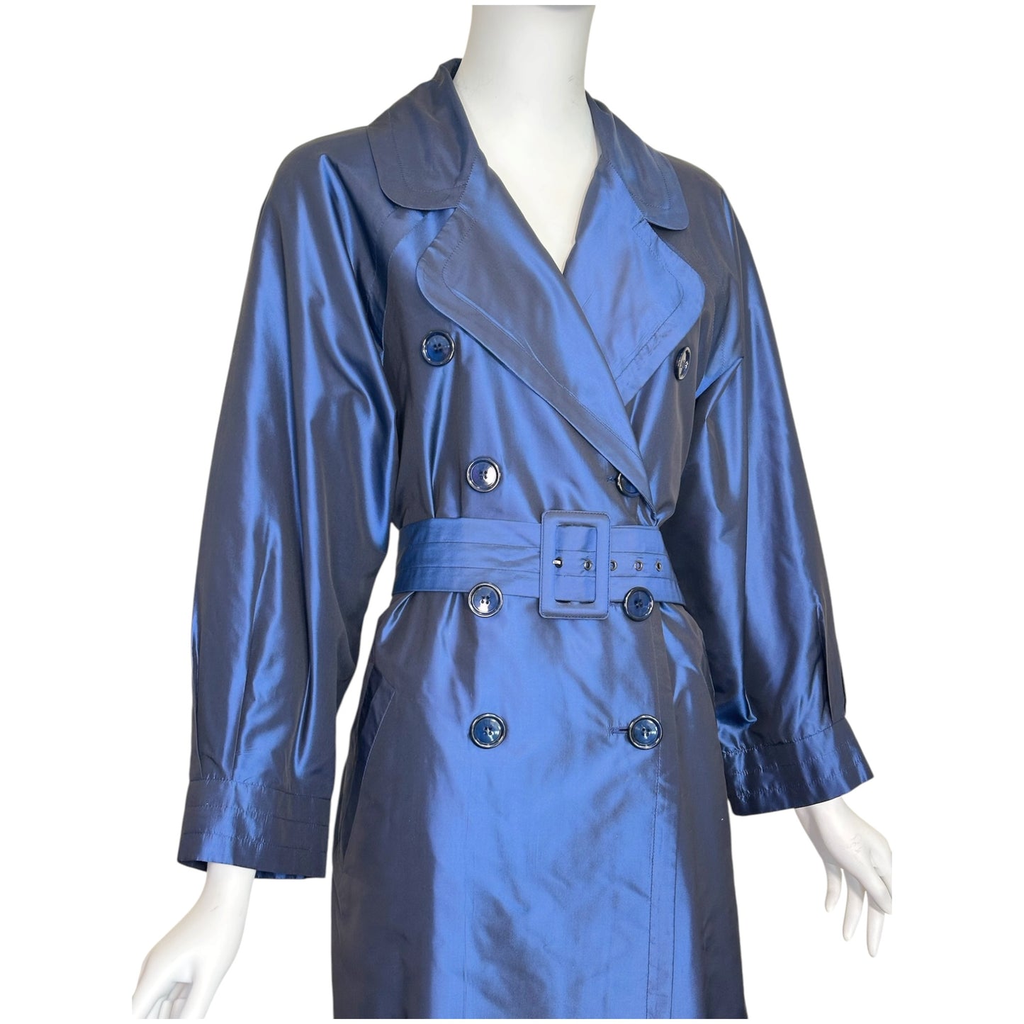 Yves Saint Laurent Rive Gauche Tom Ford Era Sapphire Blue Silk Taffeta Belted Trench Coat – Size FR 34