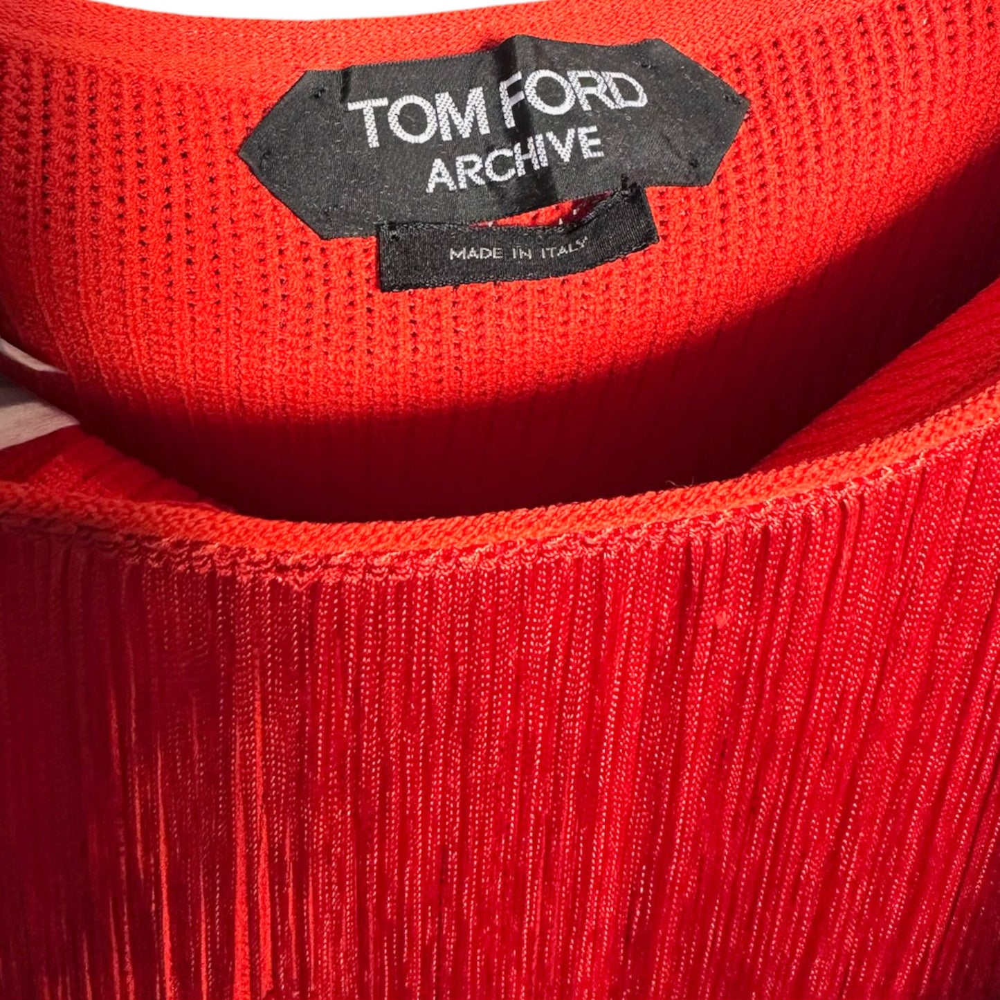 Tom Ford Archive Red Layered Fringe Midi Skirt