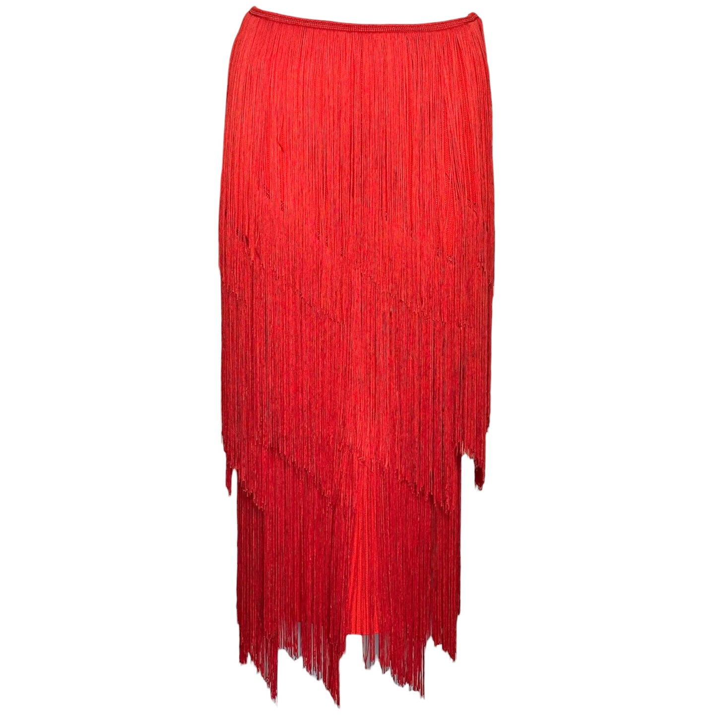 Tom Ford Archive Red Layered Fringe Midi Skirt