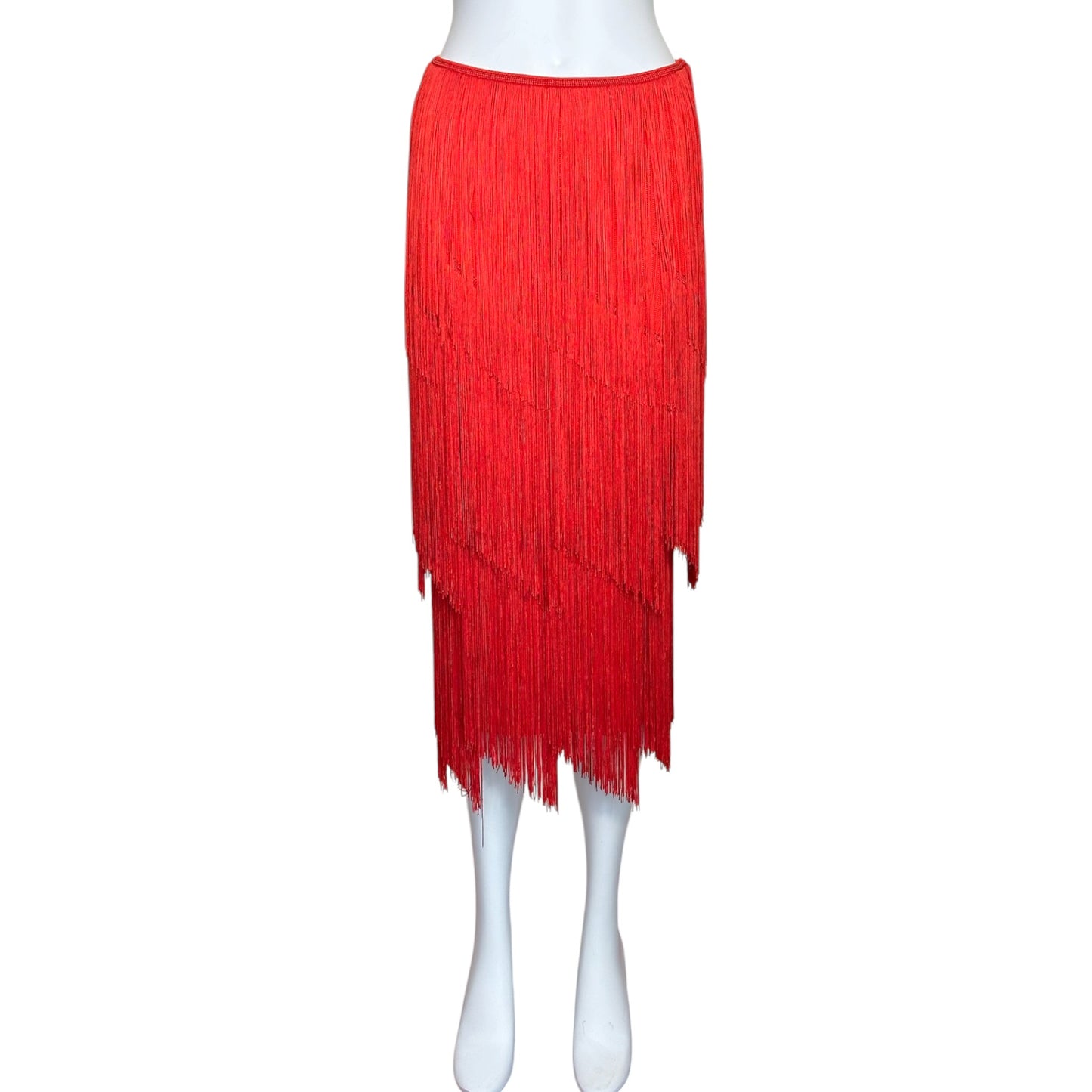 Tom Ford Archive Red Layered Fringe Midi Skirt