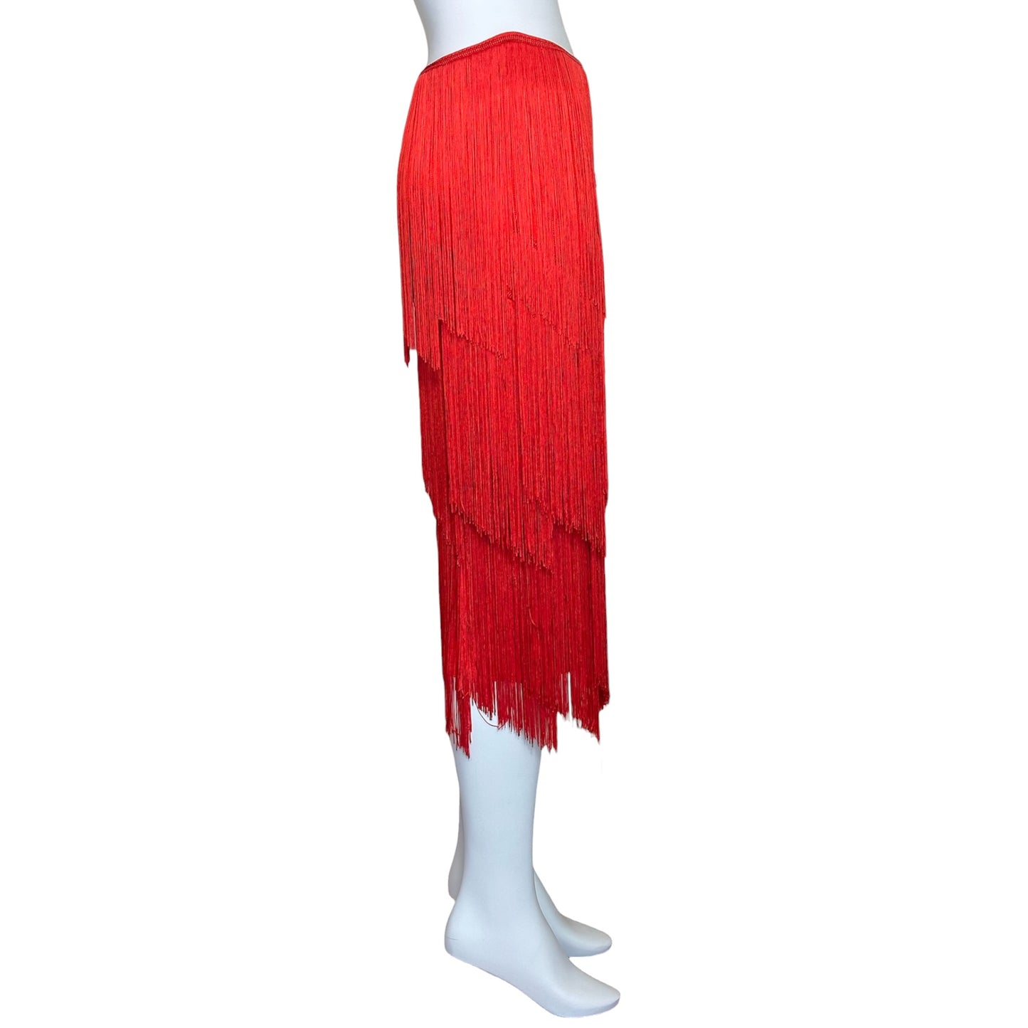 Tom Ford Archive Red Layered Fringe Midi Skirt