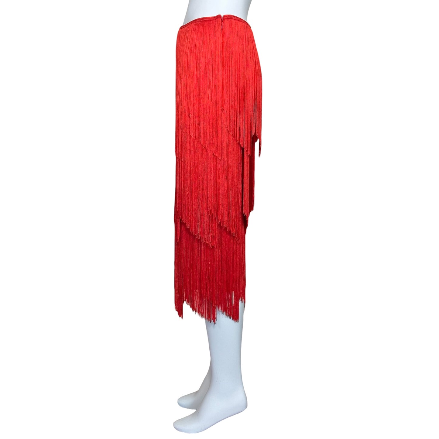 Tom Ford Archive Red Layered Fringe Midi Skirt